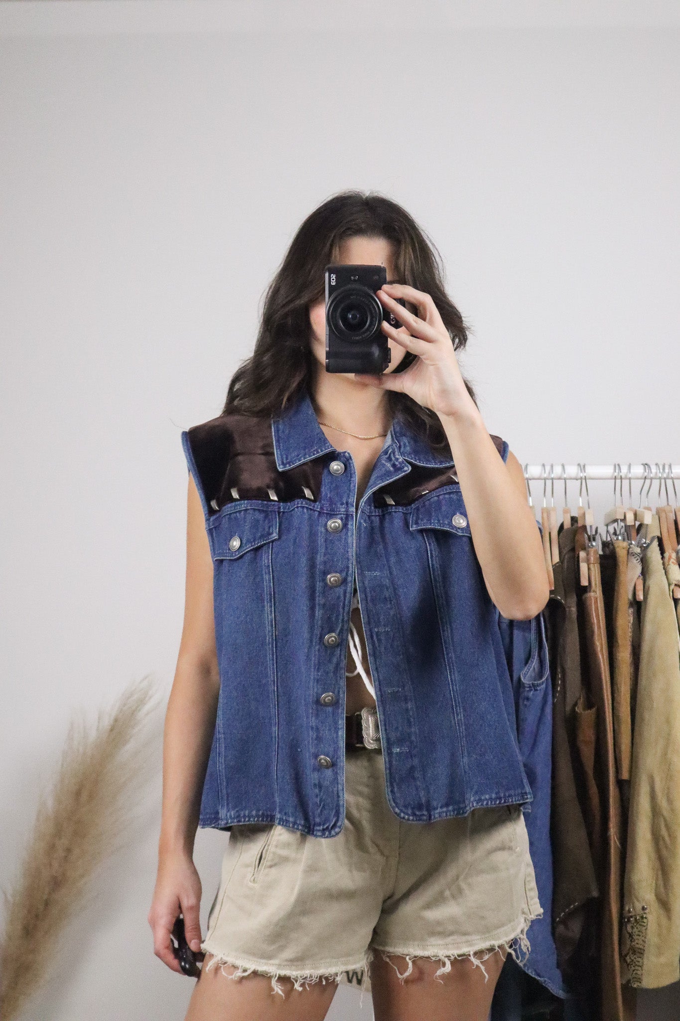 Made in USA x Vintage x Denim/Velvet Vest (L/XL)