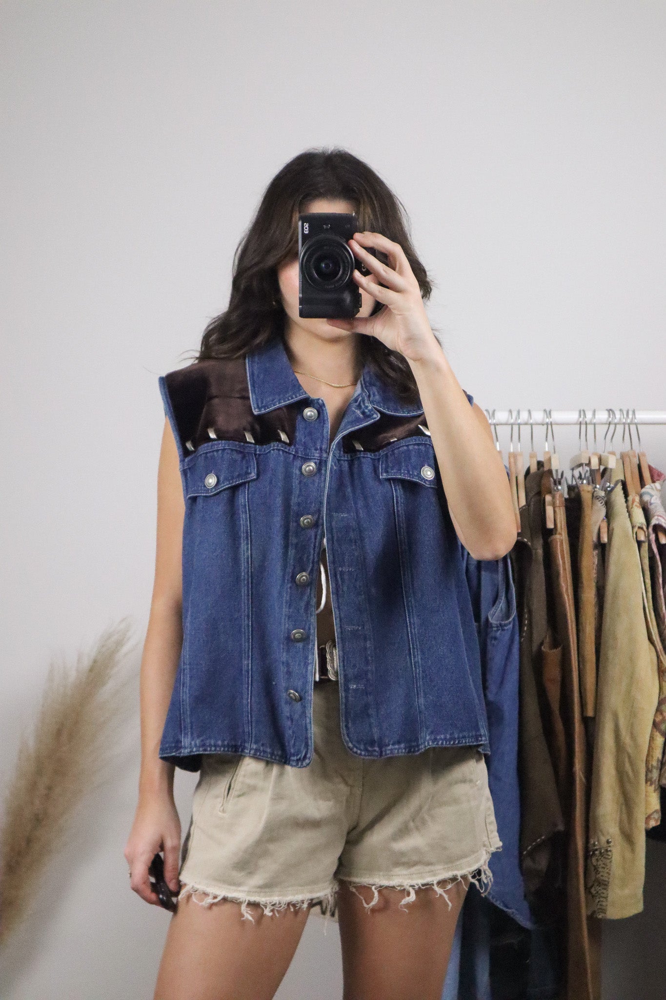 Made in USA x Vintage x Denim/Velvet Vest (L/XL)