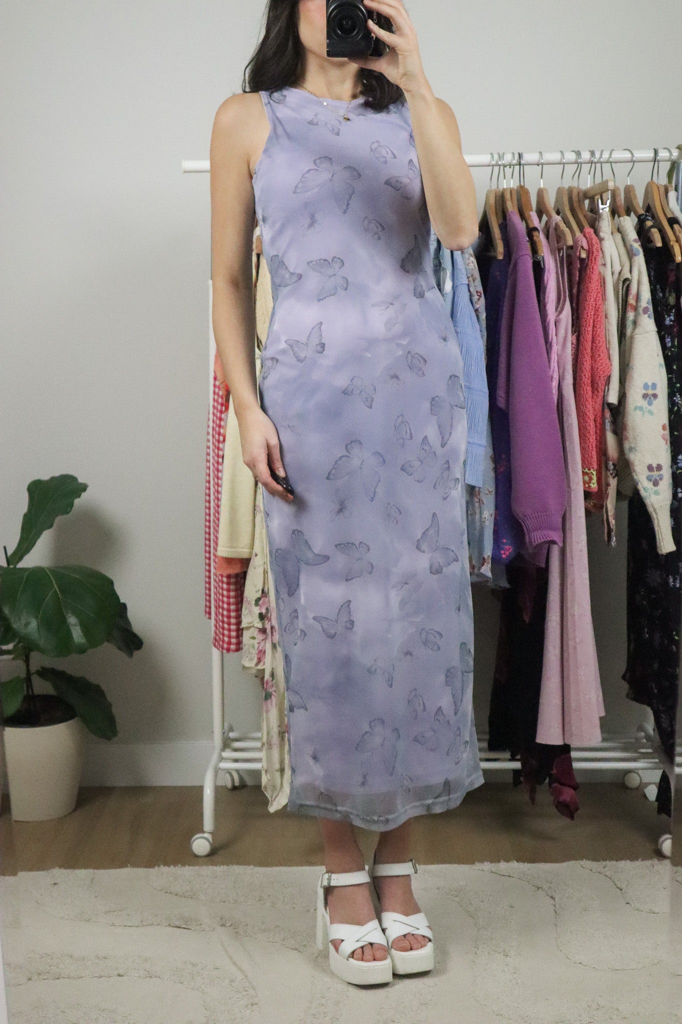 Made in USA x Vintage x Butterfly Mesh Maxi Dress (S)