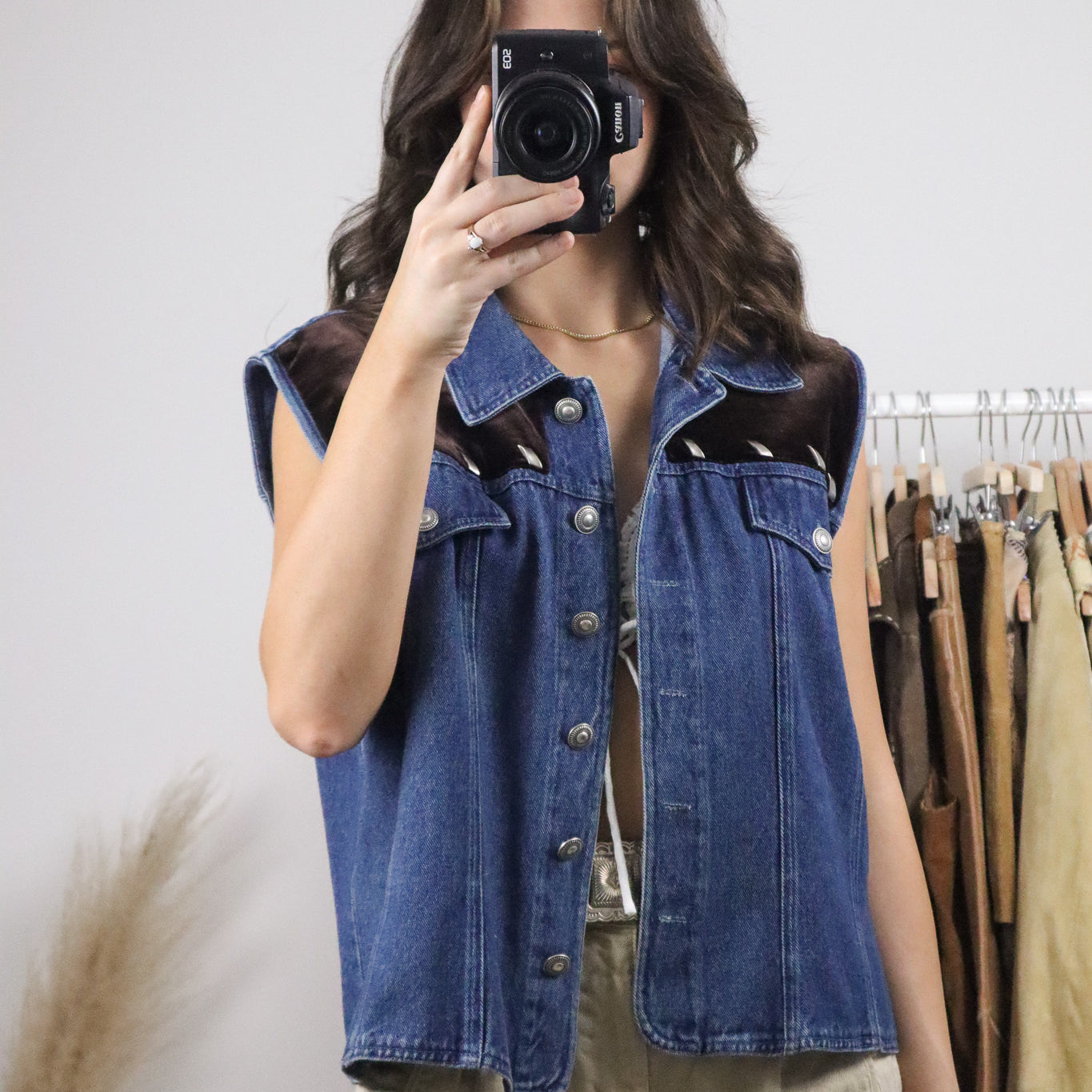 Made in USA x Vintage x Denim/Velvet Vest (L/XL)