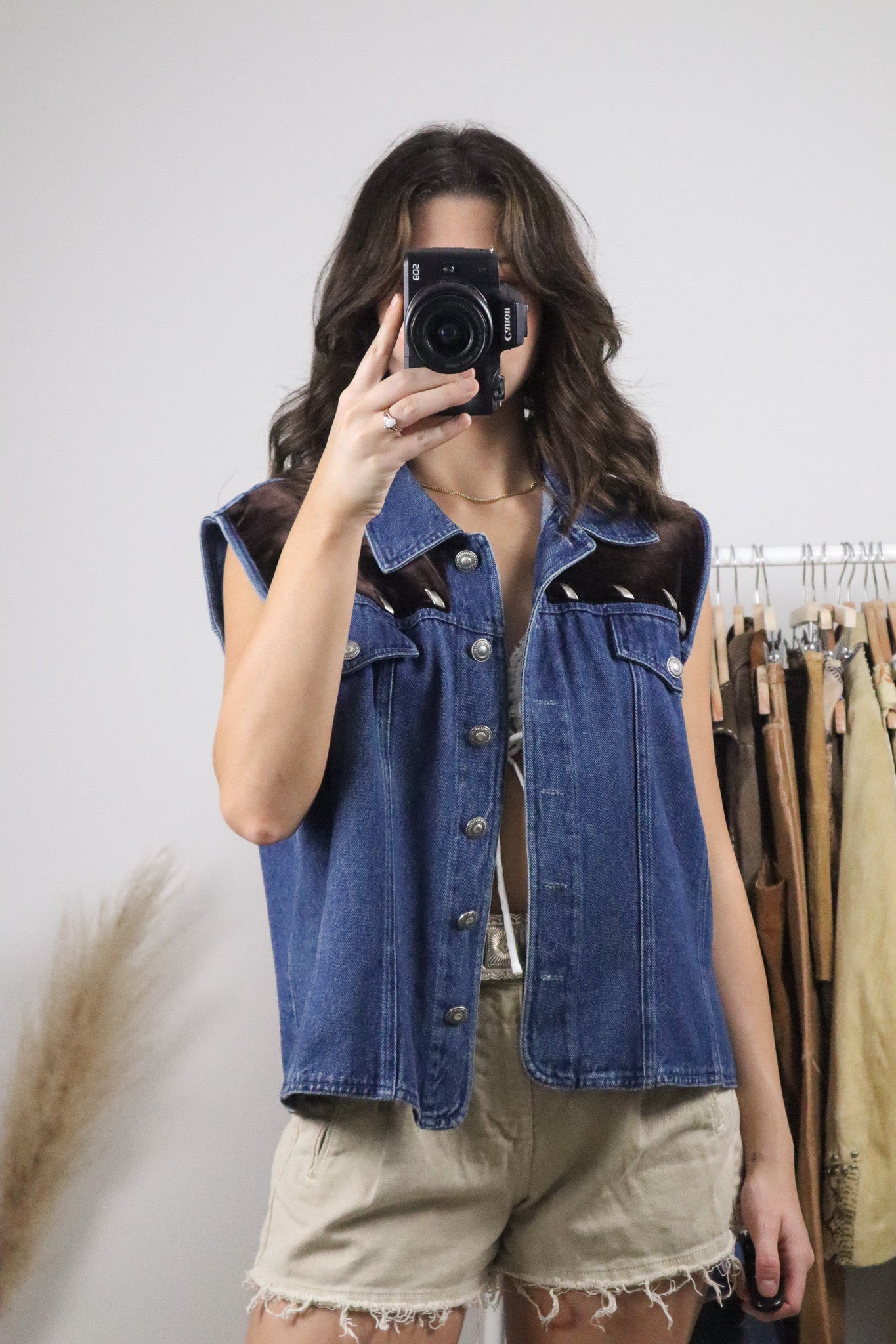 Made in USA x Vintage x Denim/Velvet Vest (L/XL)