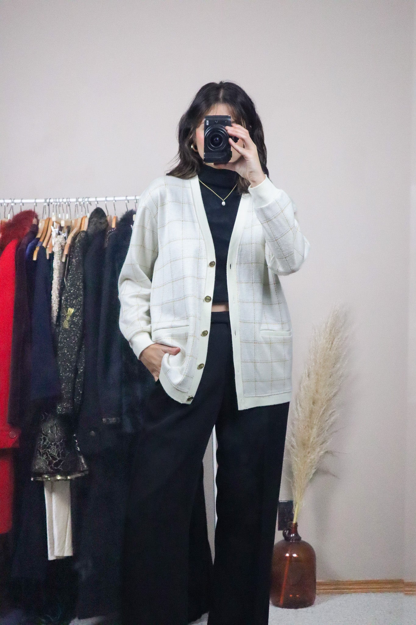 Vintage x Shimmer Checkered Cardigan (M)