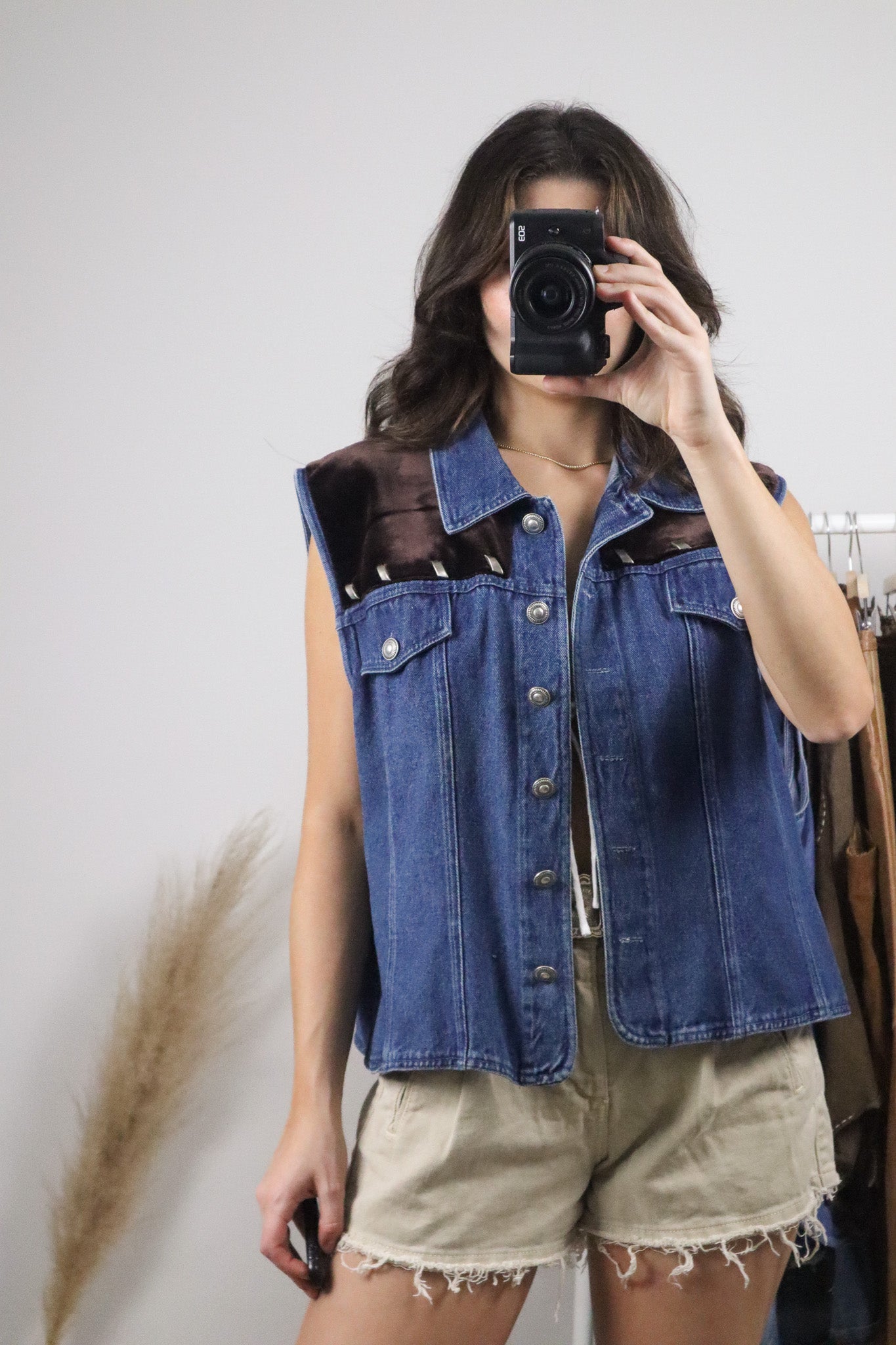 Made in USA x Vintage x Denim/Velvet Vest (L/XL)
