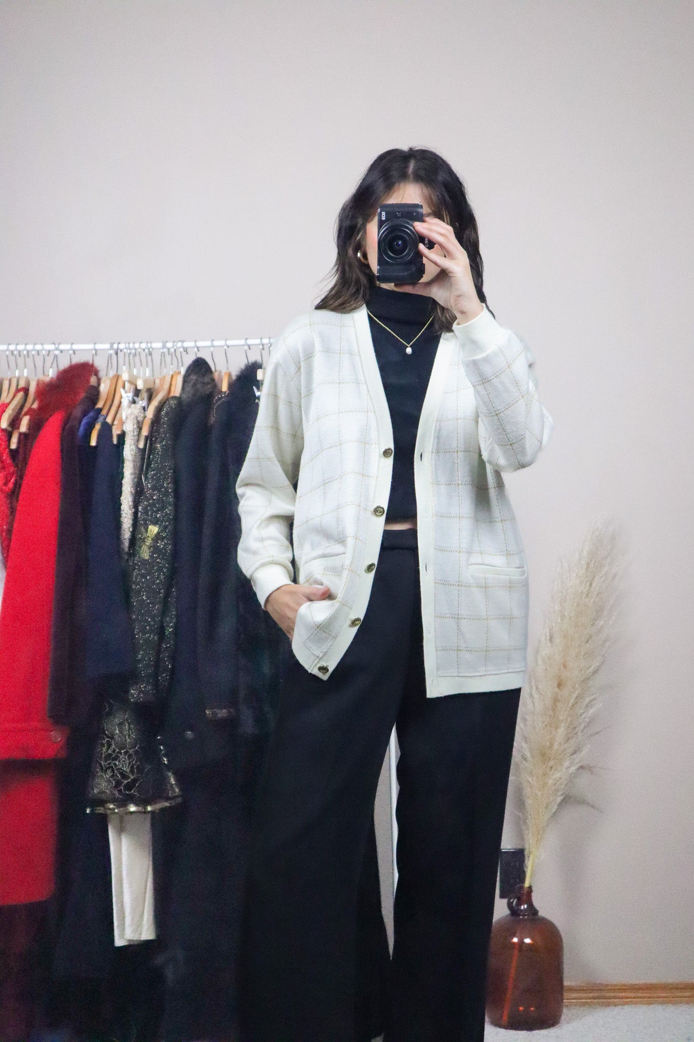 Vintage x Shimmer Checkered Cardigan (M)