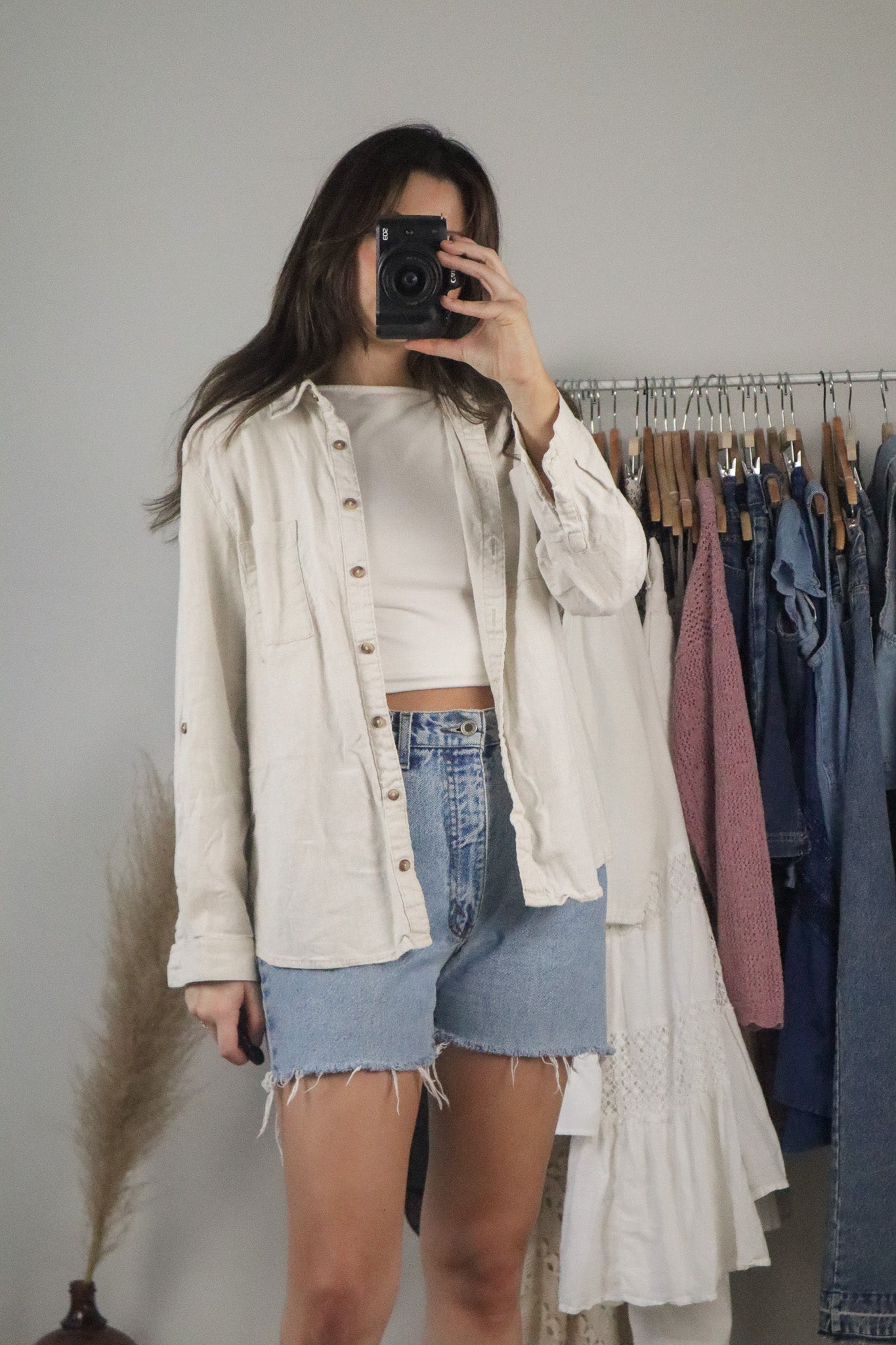 Vintage x Linen Blend Button Up (S/M)