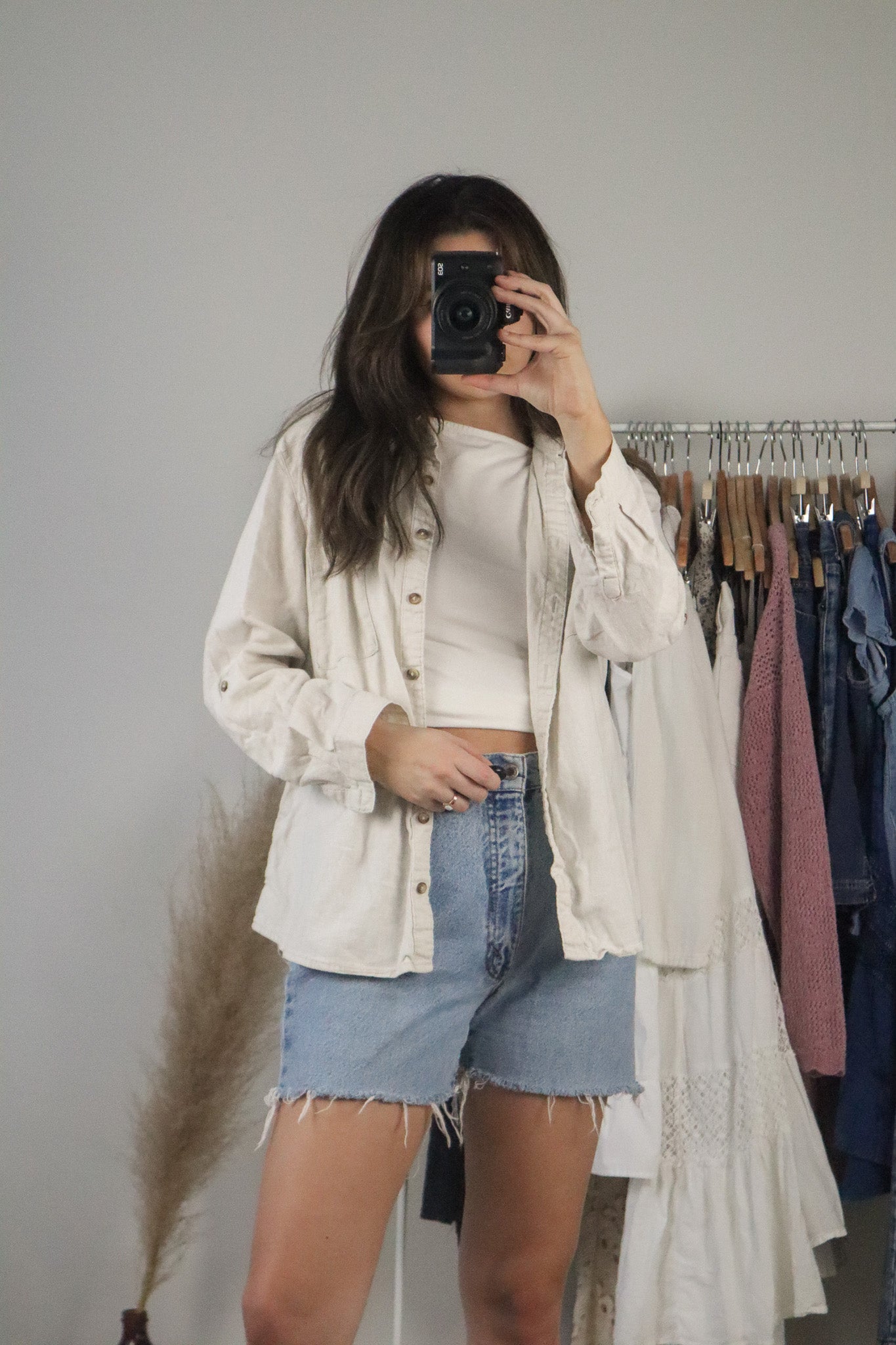 Vintage x Linen Blend Button Up (S/M)