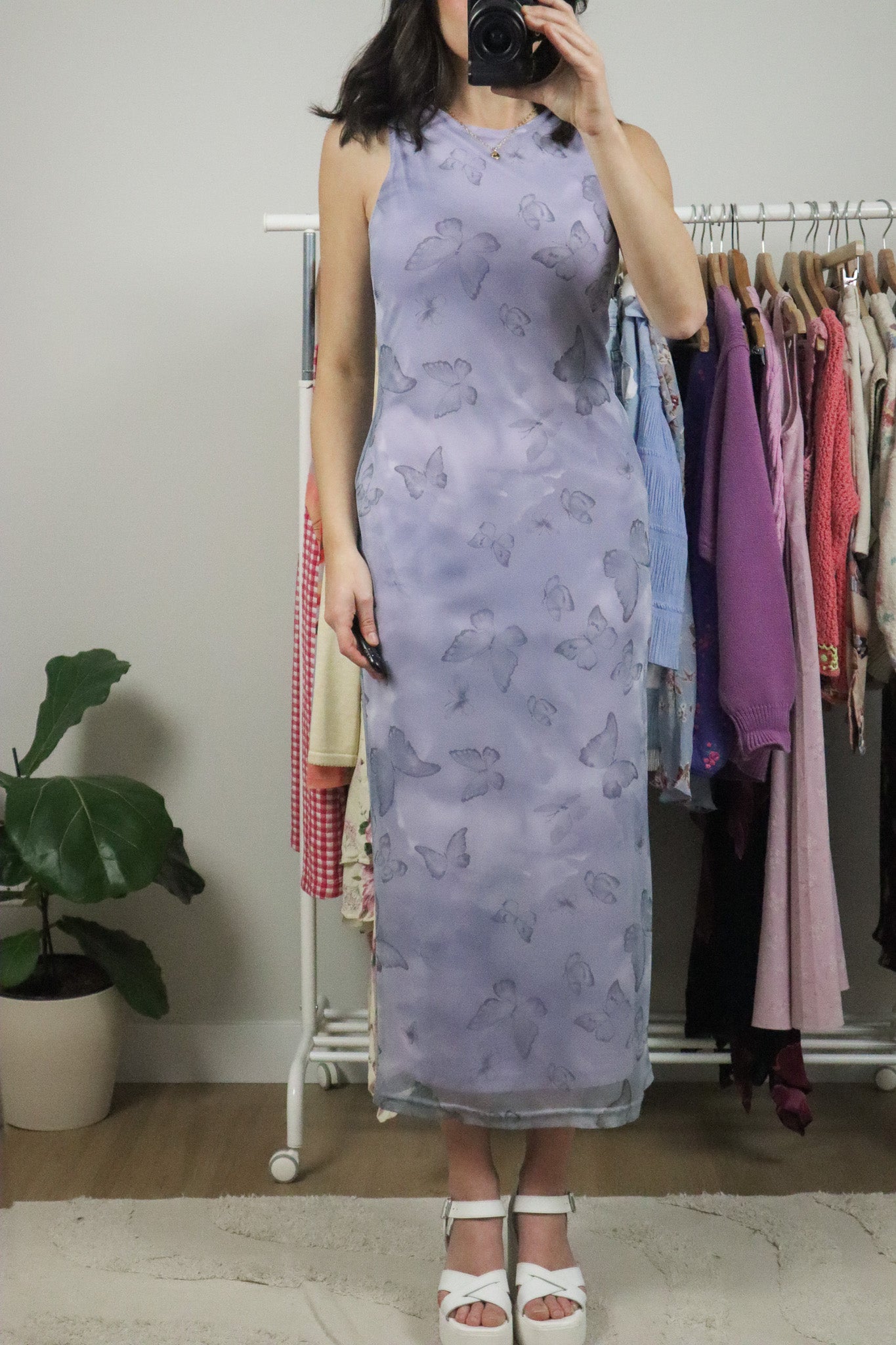 Made in USA x Vintage x Butterfly Mesh Maxi Dress (S)