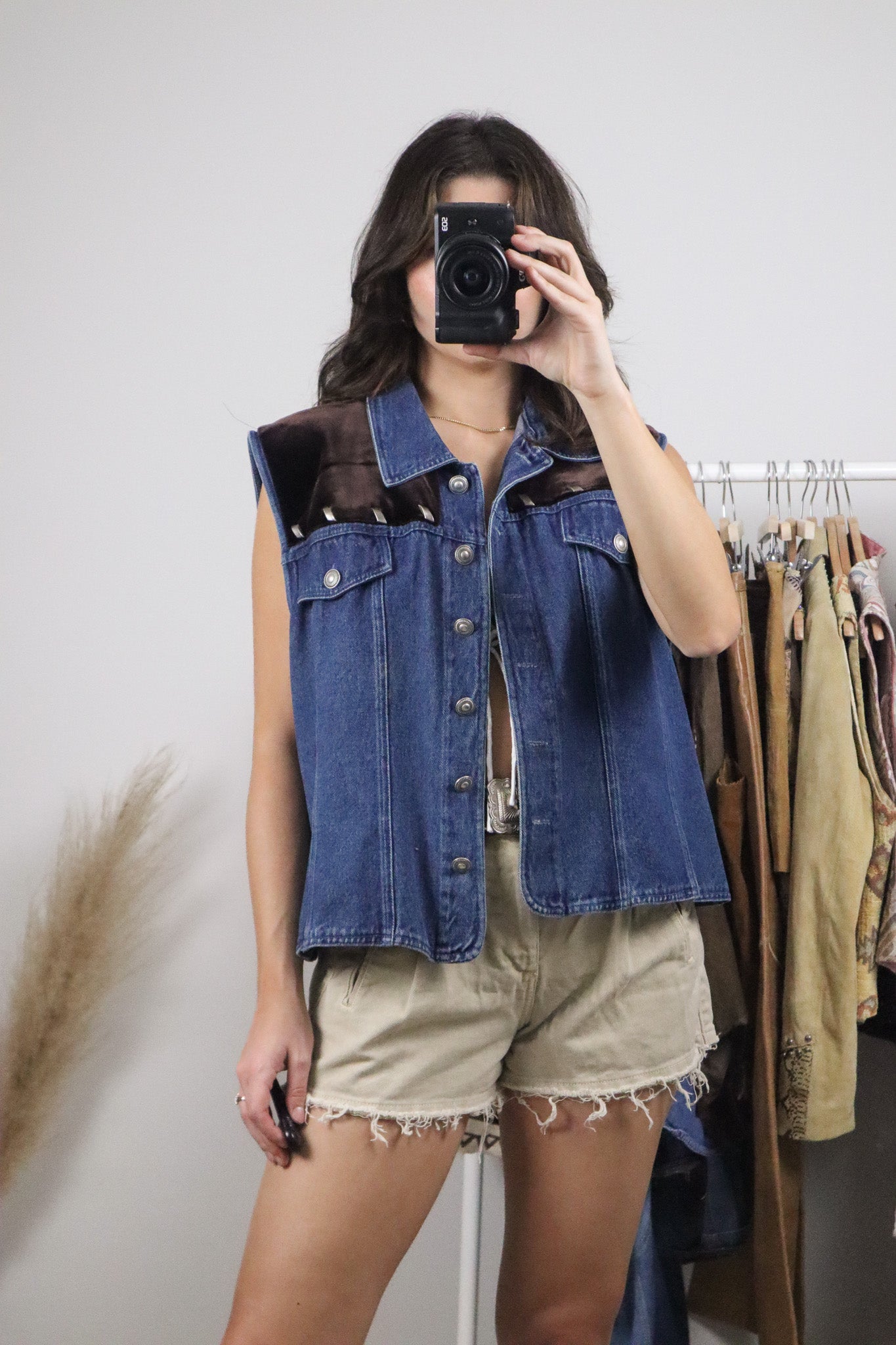 Made in USA x Vintage x Denim/Velvet Vest (L/XL)