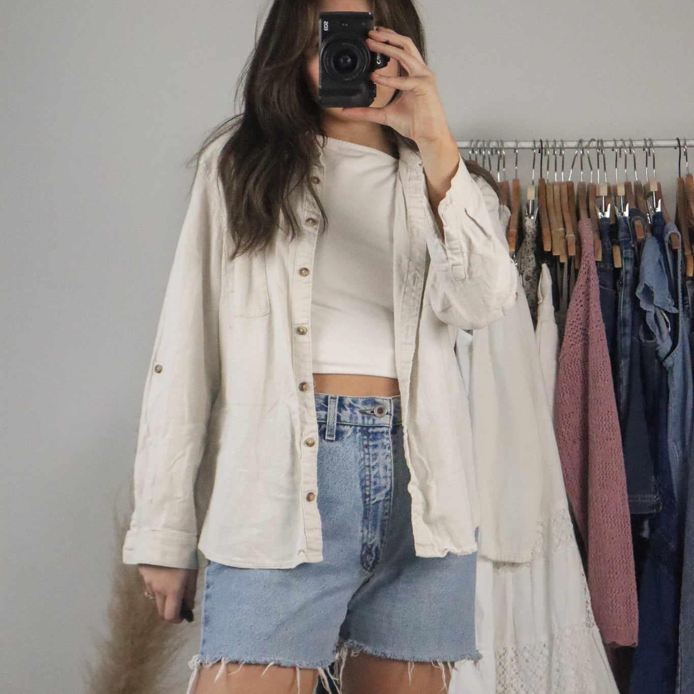 Vintage x Linen Blend Button Up (S/M)
