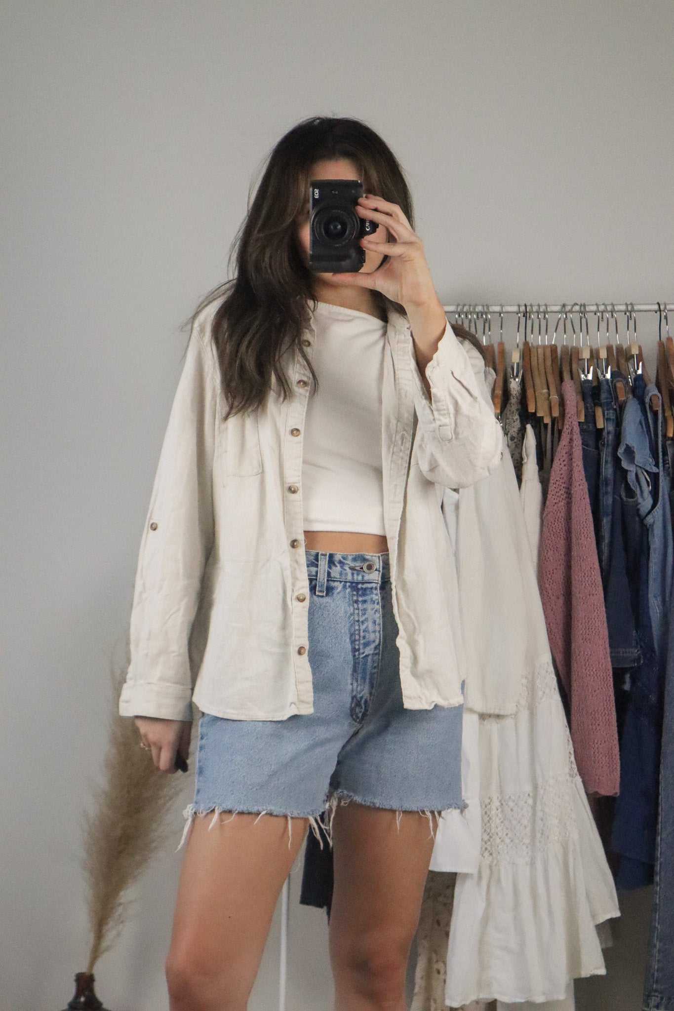 Vintage x Linen Blend Button Up (S/M)