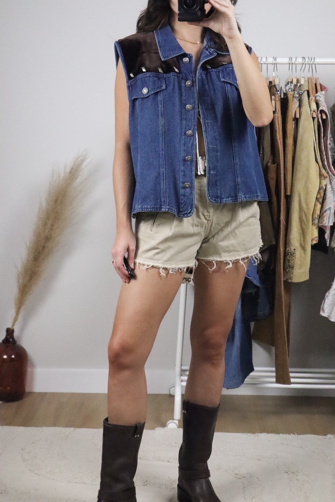 Made in USA x Vintage x Denim/Velvet Vest (L/XL)