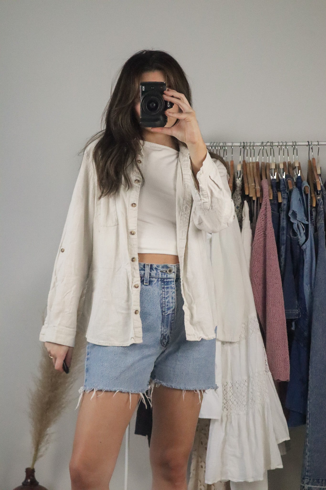 Vintage x Linen Blend Button Up (S/M)
