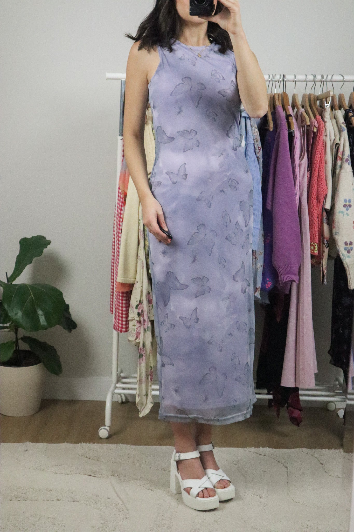 Made in USA x Vintage x Butterfly Mesh Maxi Dress (S)