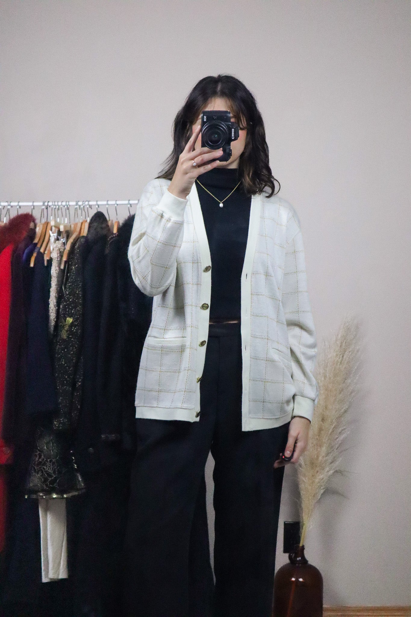Vintage x Shimmer Checkered Cardigan (M)