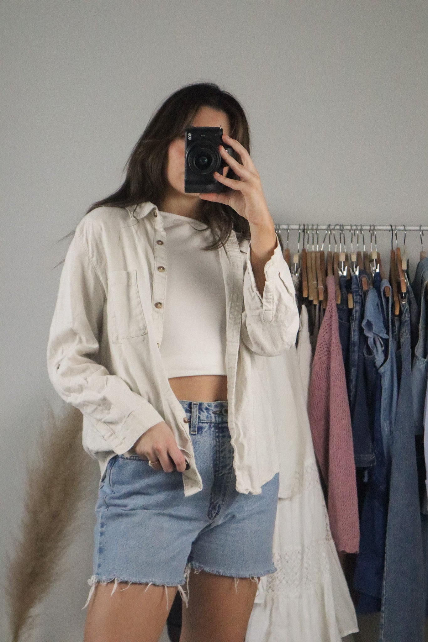Vintage x Linen Blend Button Up (S/M)
