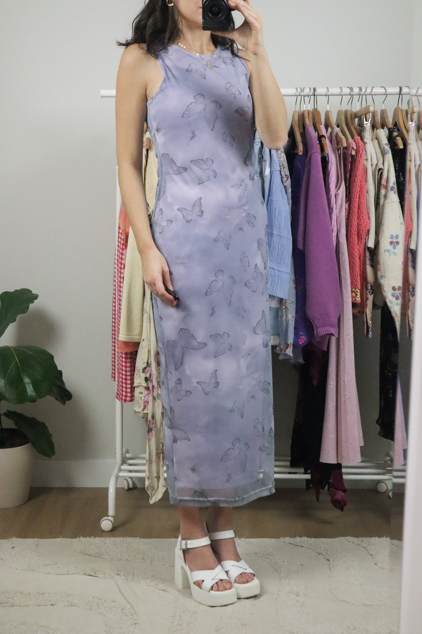 Made in USA x Vintage x Butterfly Mesh Maxi Dress (S)