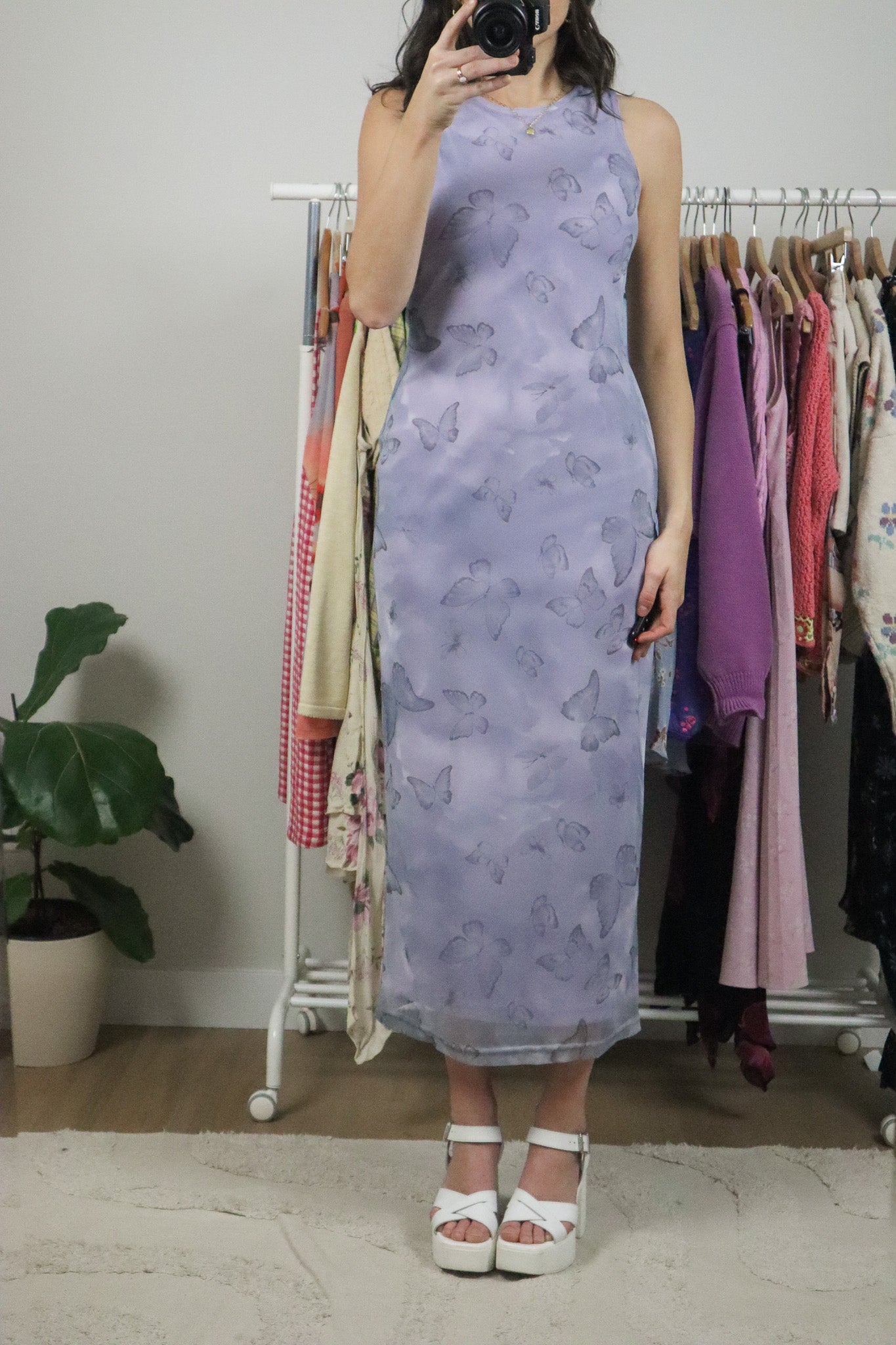 Made in USA x Vintage x Butterfly Mesh Maxi Dress (S)