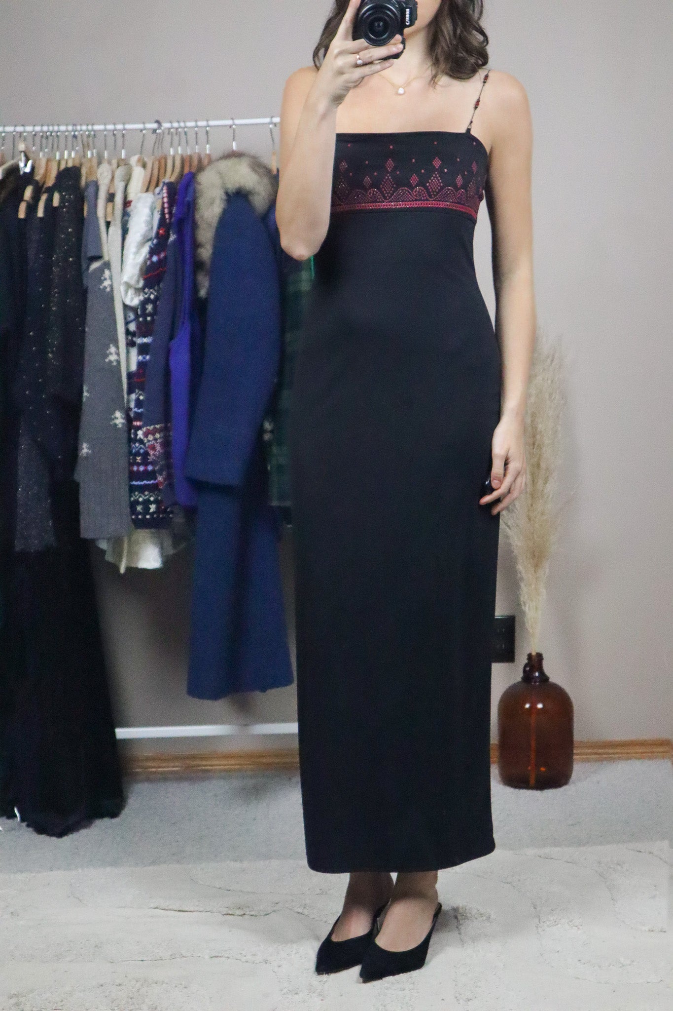 Made in USA x Vintage x Beaded Stap Maxi Dress (S/M)