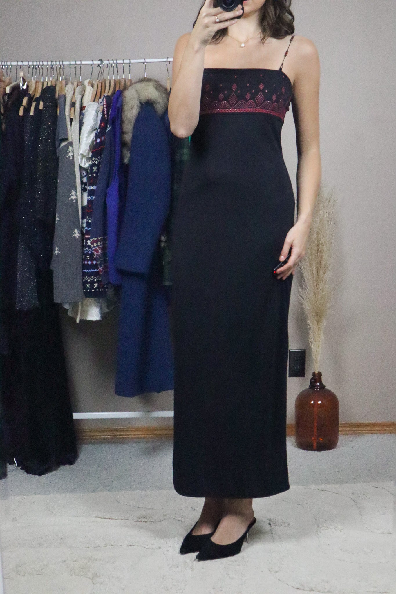 Made in USA x Vintage x Beaded Stap Maxi Dress (S/M)