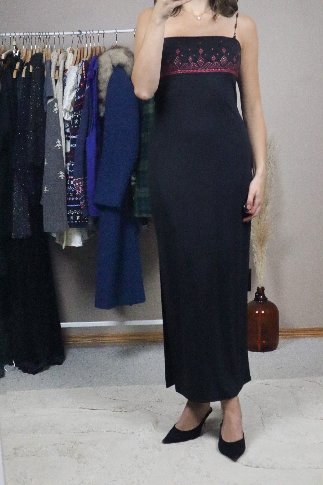Made in USA x Vintage x Beaded Stap Maxi Dress (S/M)