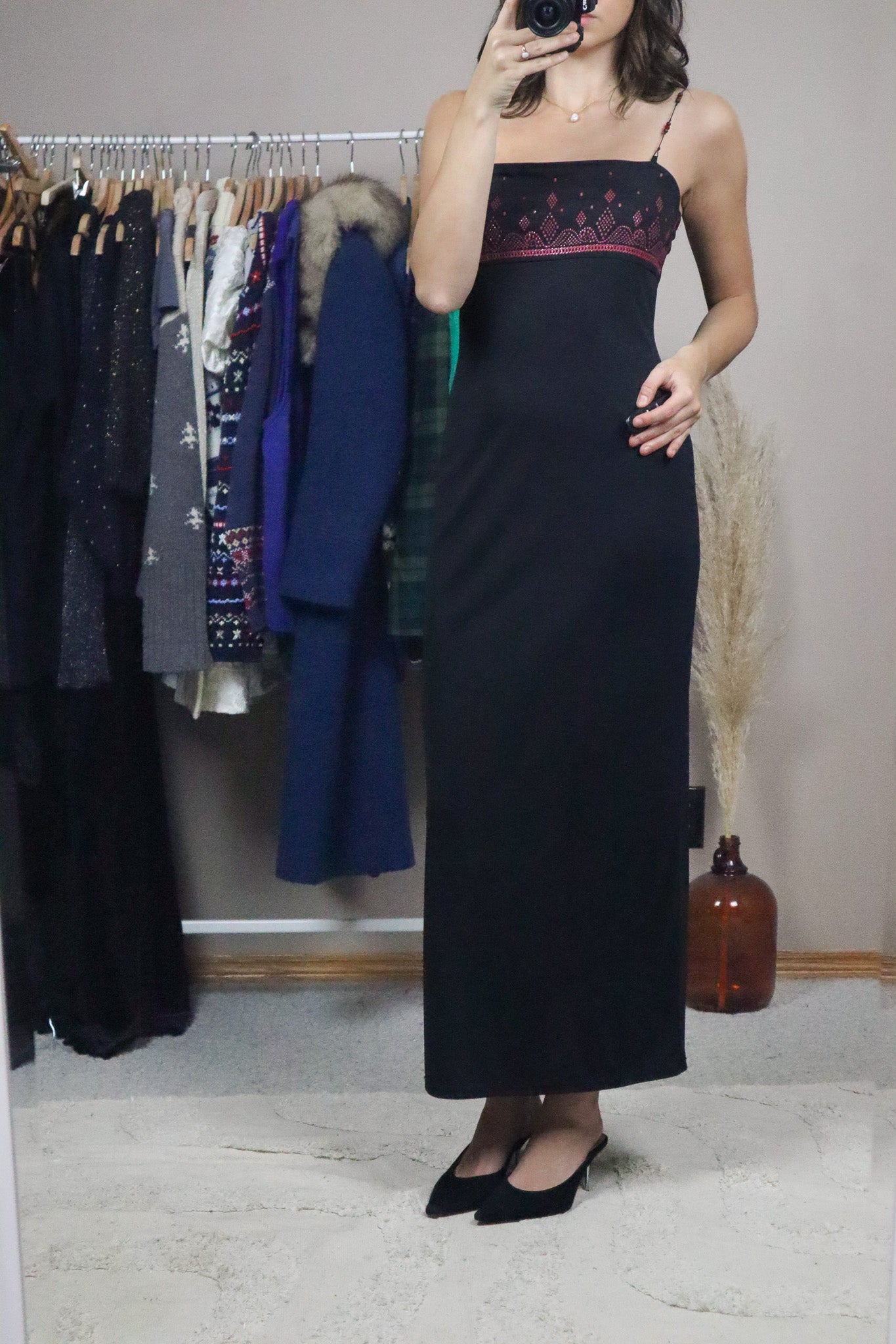 Made in USA x Vintage x Beaded Stap Maxi Dress (S/M)