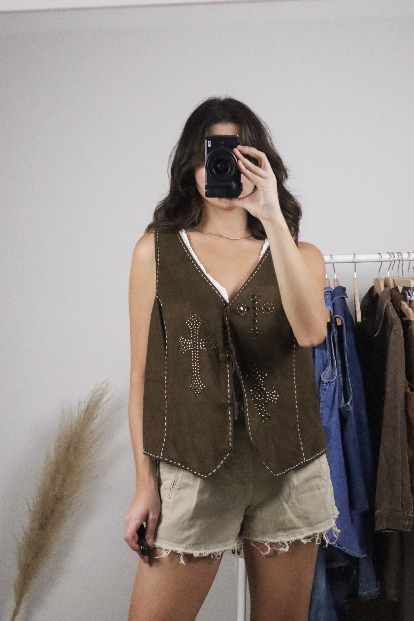 Vintage x Roper Faux Suede Studded Vest (L)