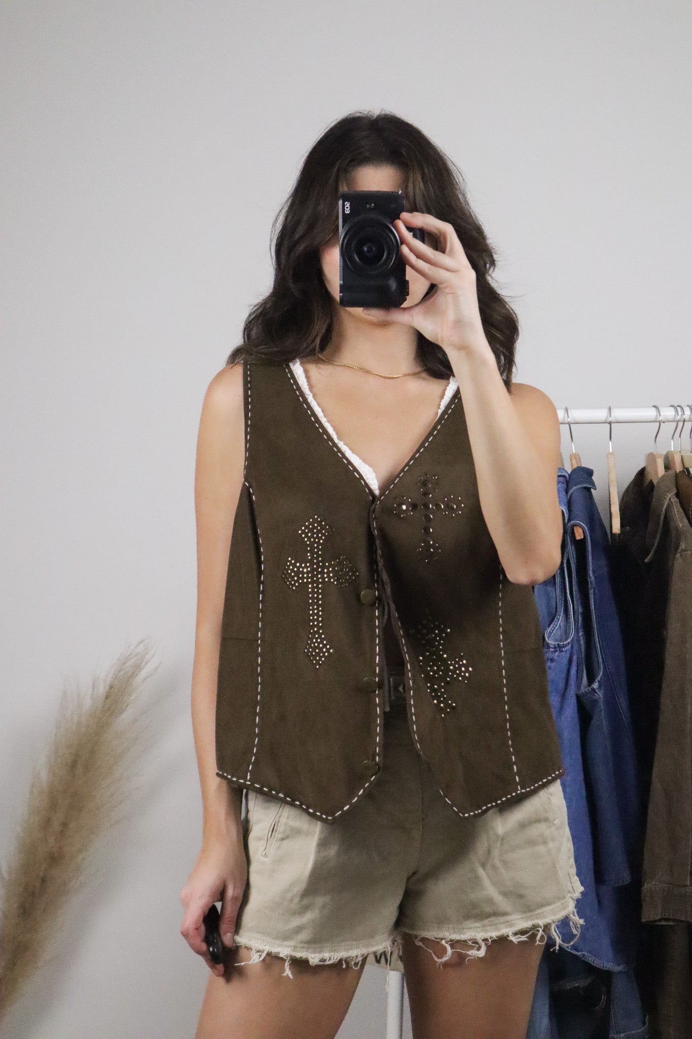 Vintage x Roper Faux Suede Studded Vest (L)