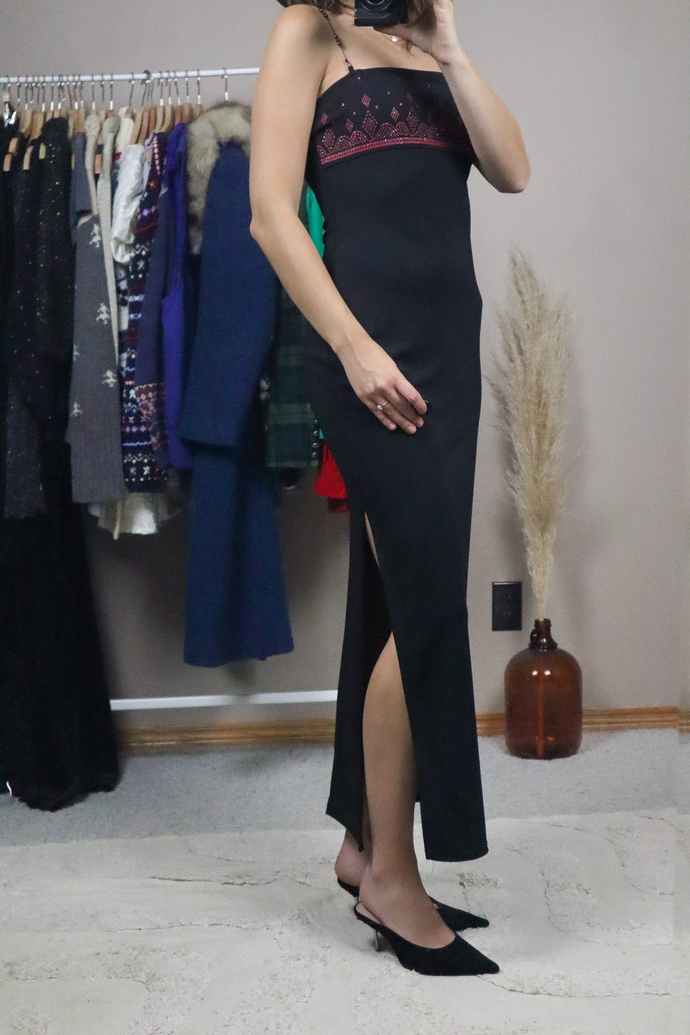 Made in USA x Vintage x Beaded Stap Maxi Dress (S/M)