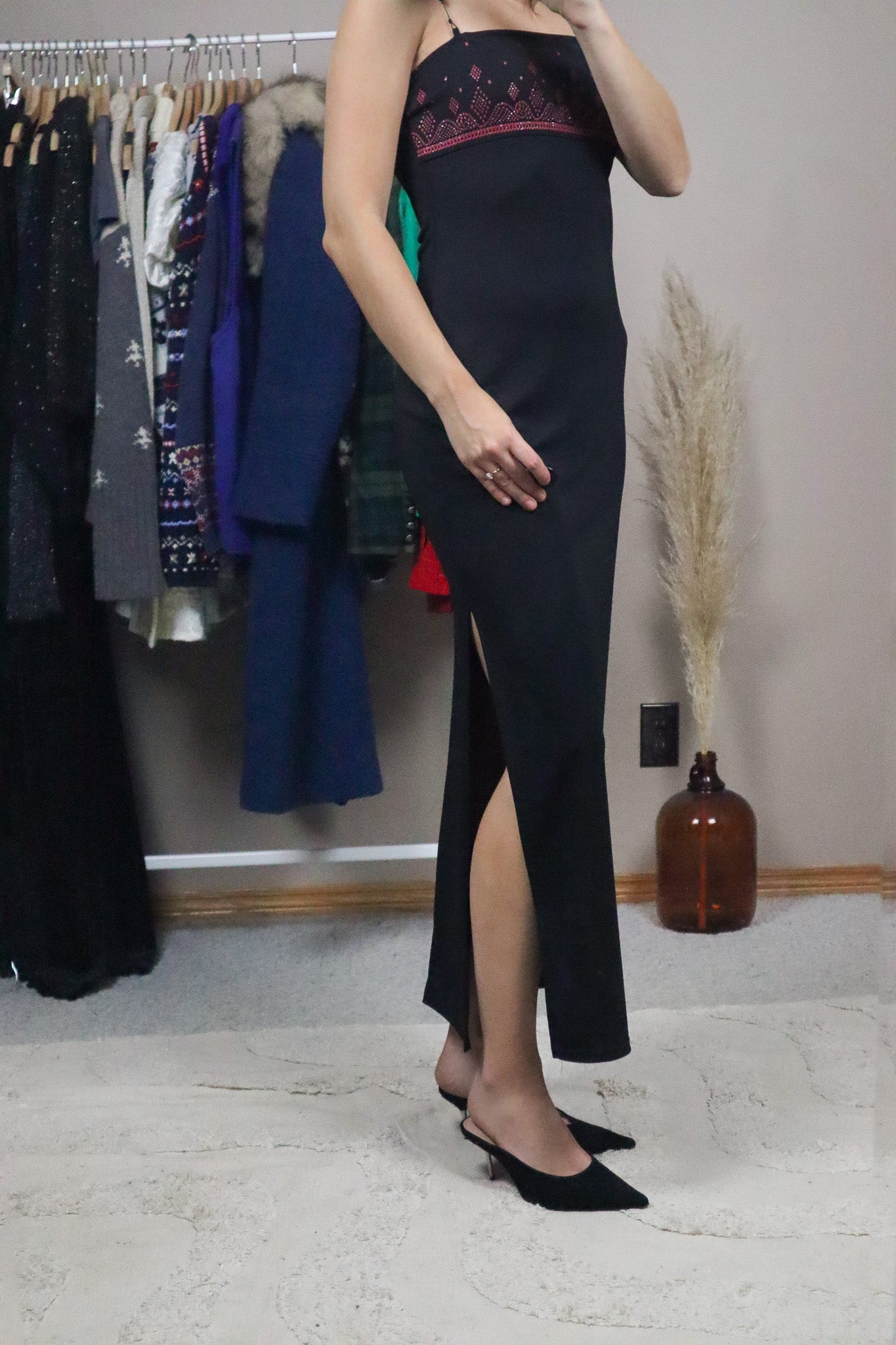 Made in USA x Vintage x Beaded Stap Maxi Dress (S/M)