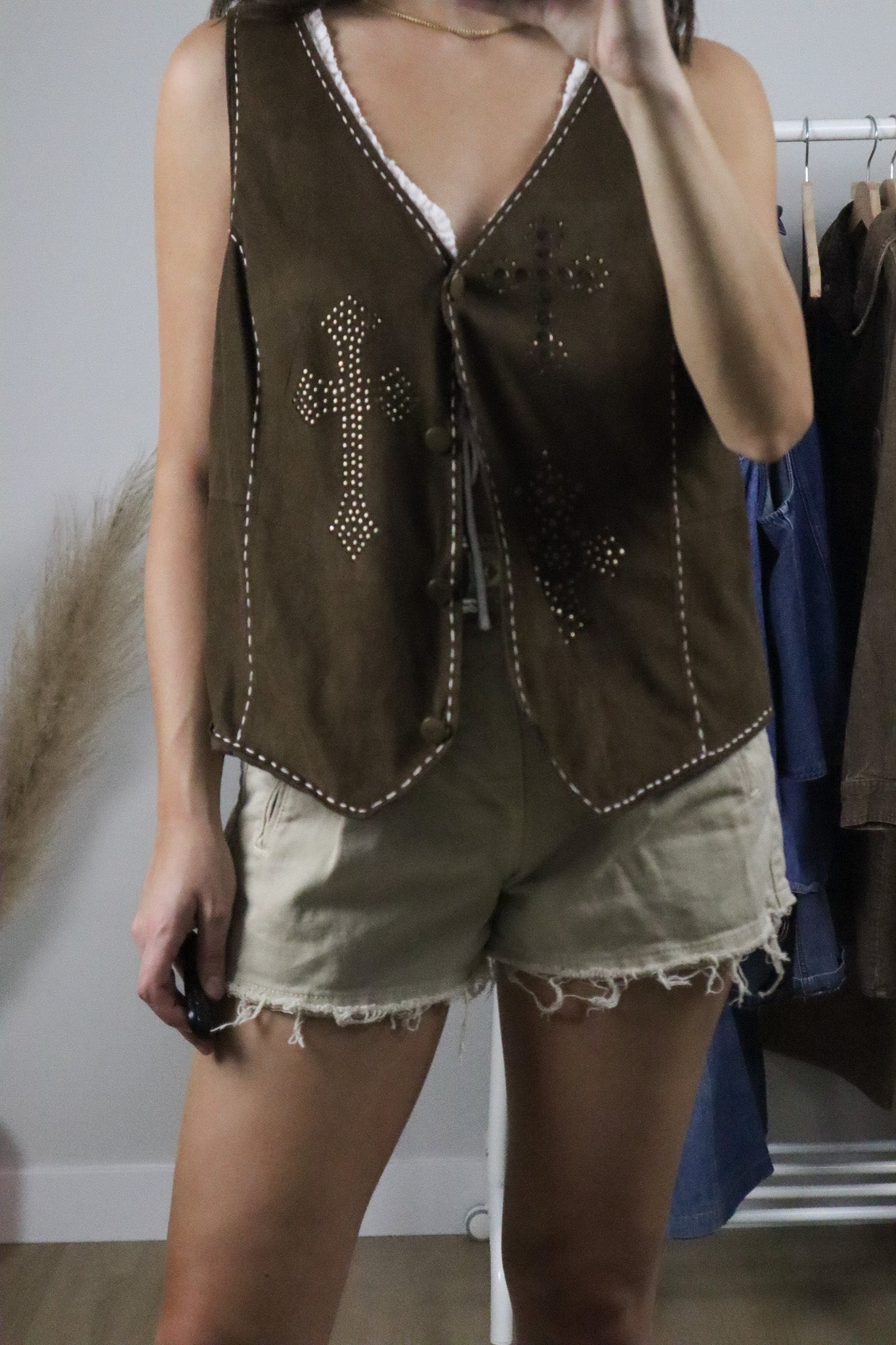 Vintage x Roper Faux Suede Studded Vest (L)