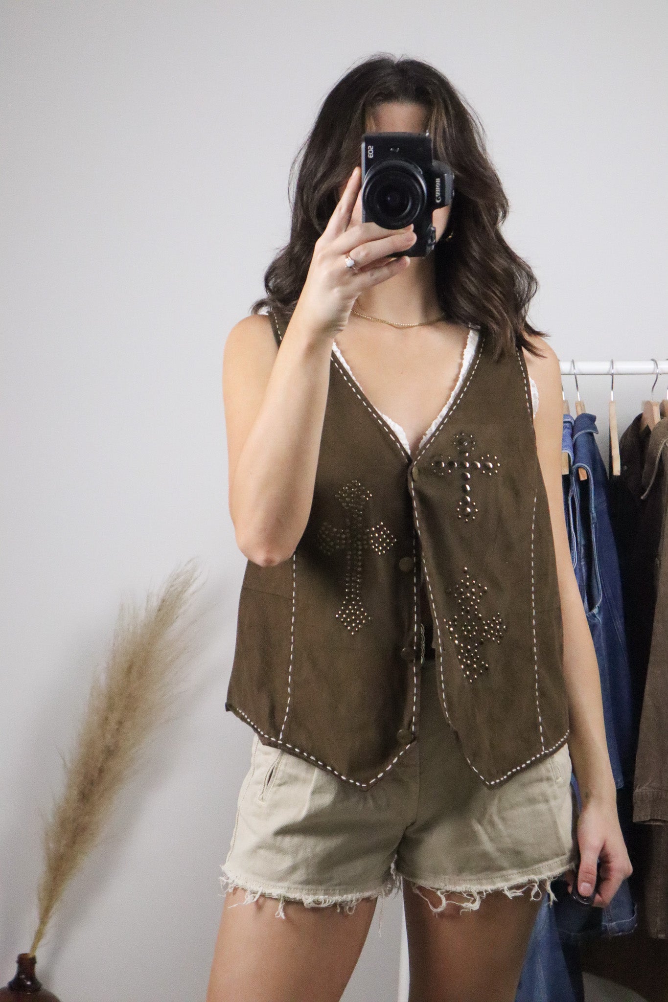 Vintage x Roper Faux Suede Studded Vest (L)