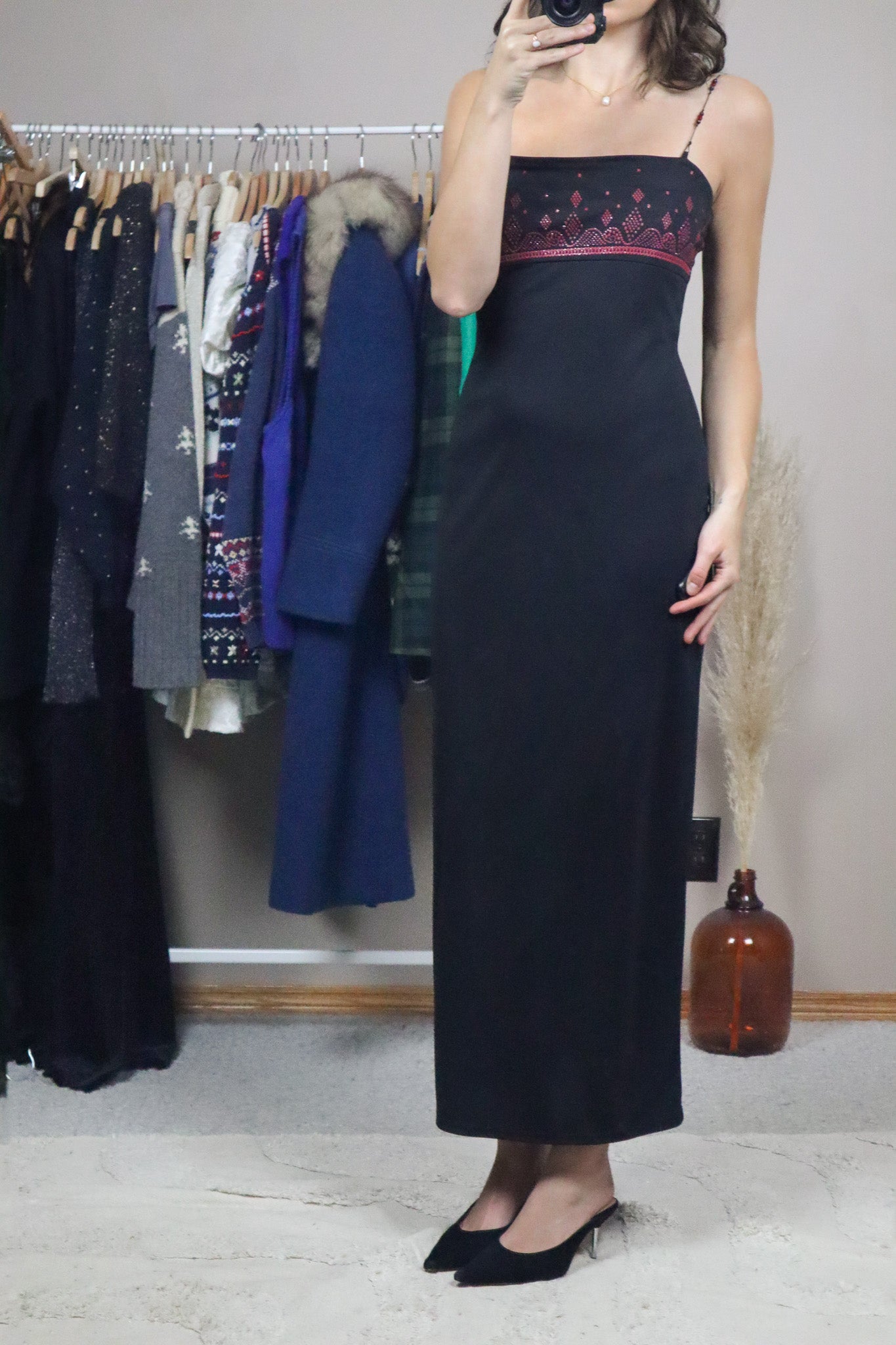Made in USA x Vintage x Beaded Stap Maxi Dress (S/M)