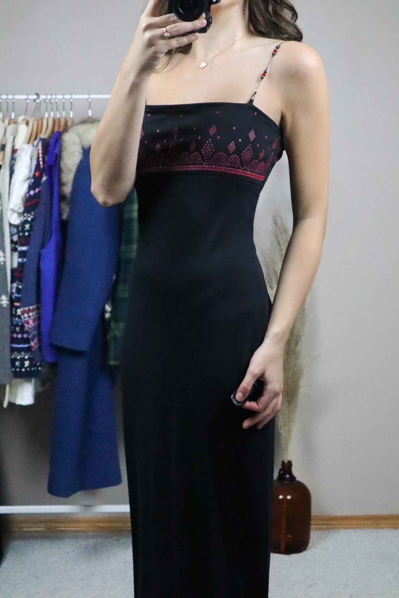 Made in USA x Vintage x Beaded Stap Maxi Dress (S/M)