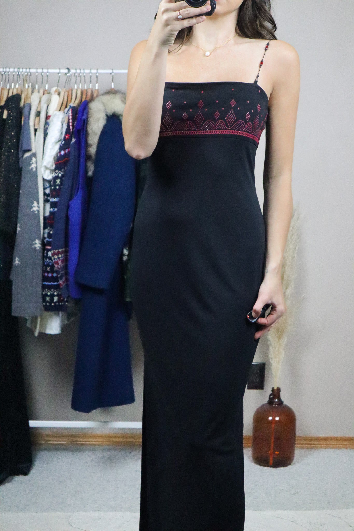 Made in USA x Vintage x Beaded Stap Maxi Dress (S/M)