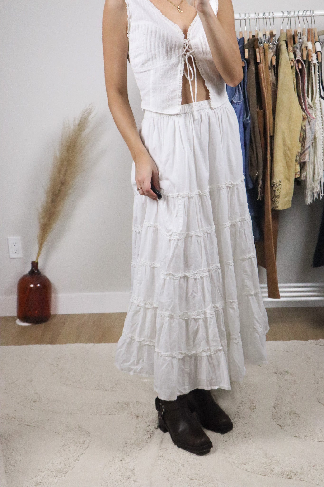 Vintage x Cotton Tiered Maxi Skirt (L)