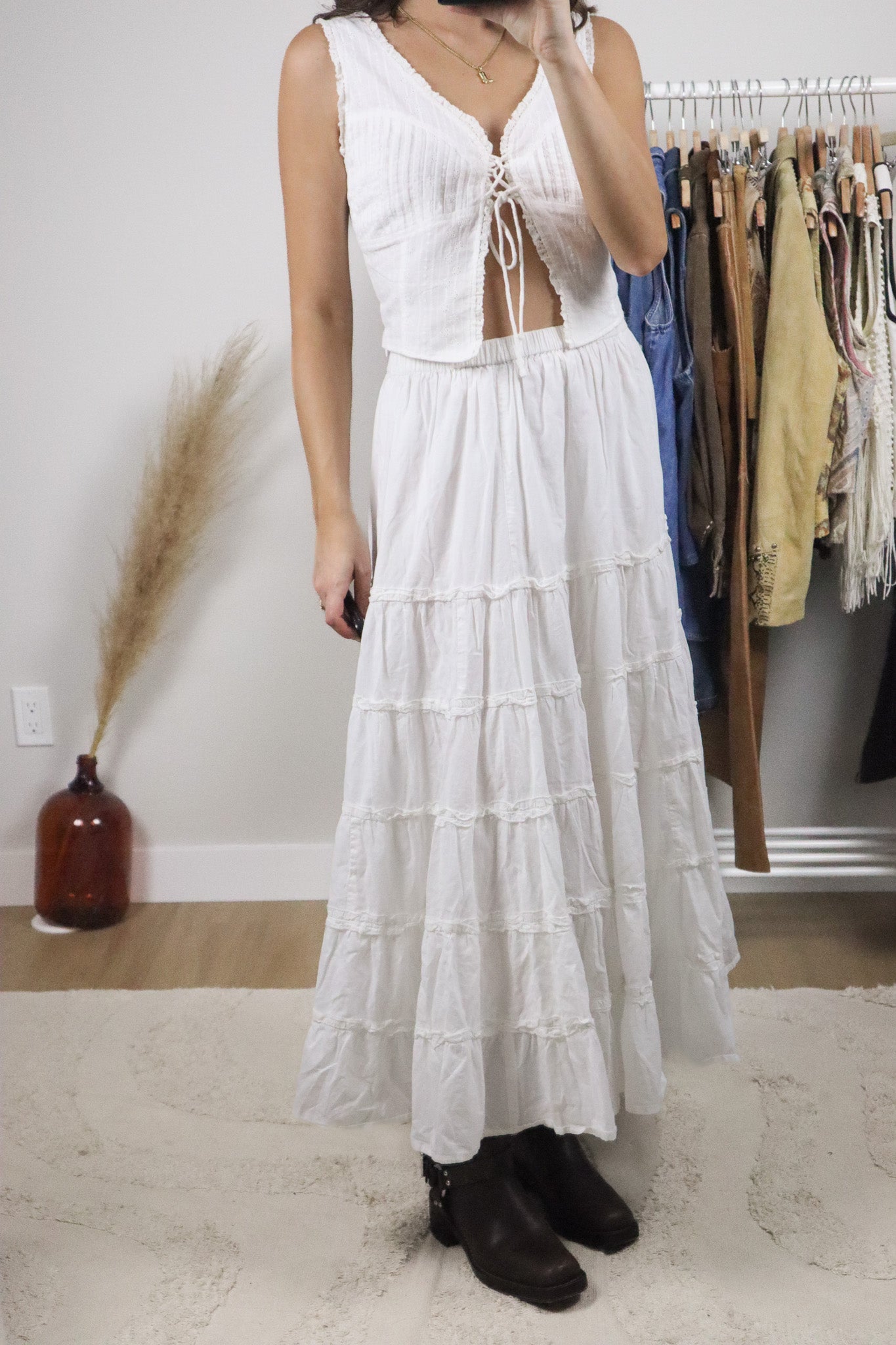 Vintage x Cotton Tiered Maxi Skirt (L)