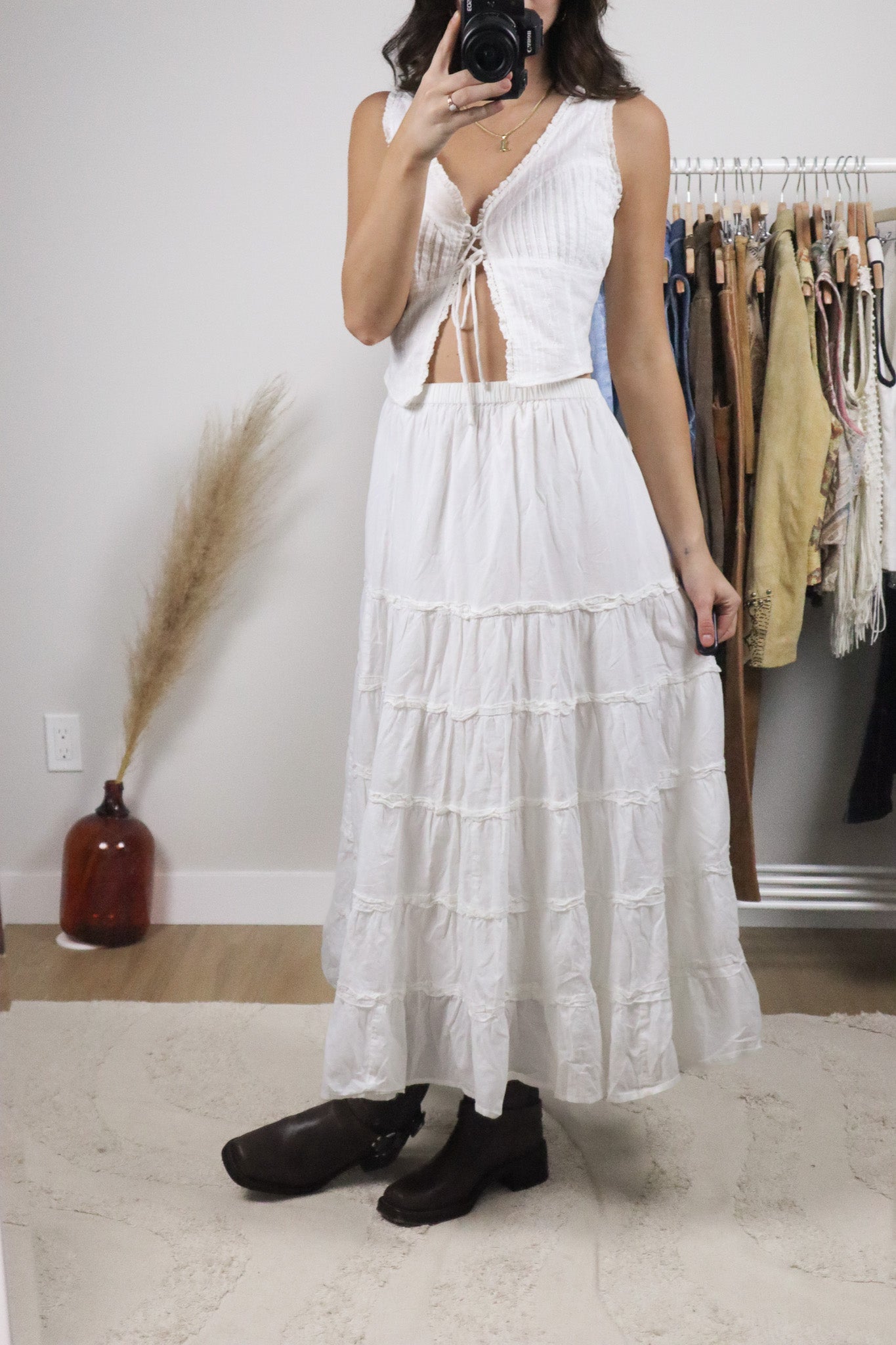 Vintage x Cotton Tiered Maxi Skirt (L)
