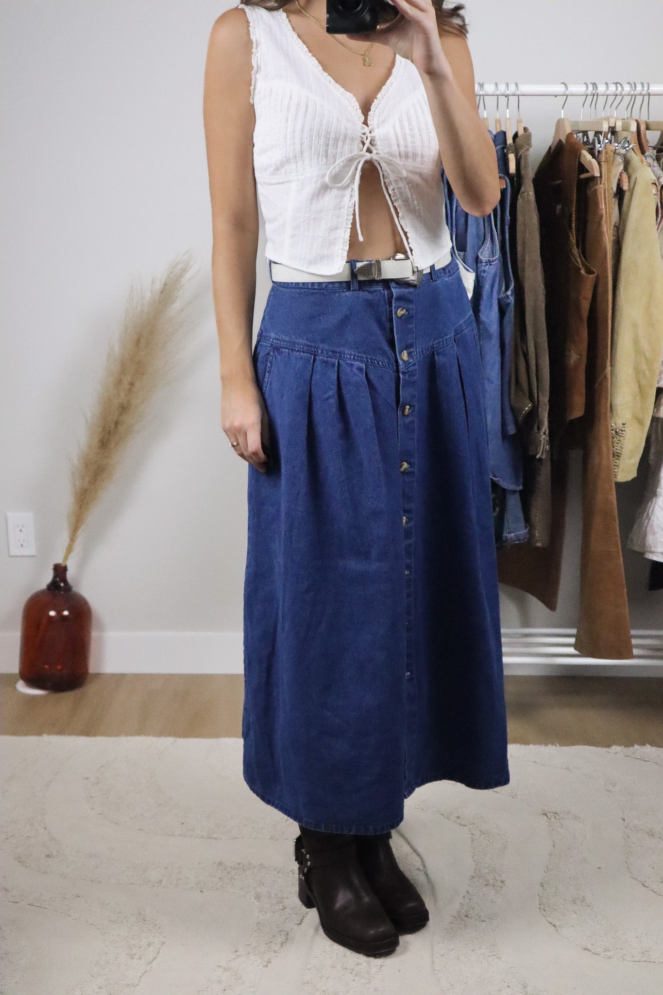 Vintage x Denim Button Maxi Skirt (L)