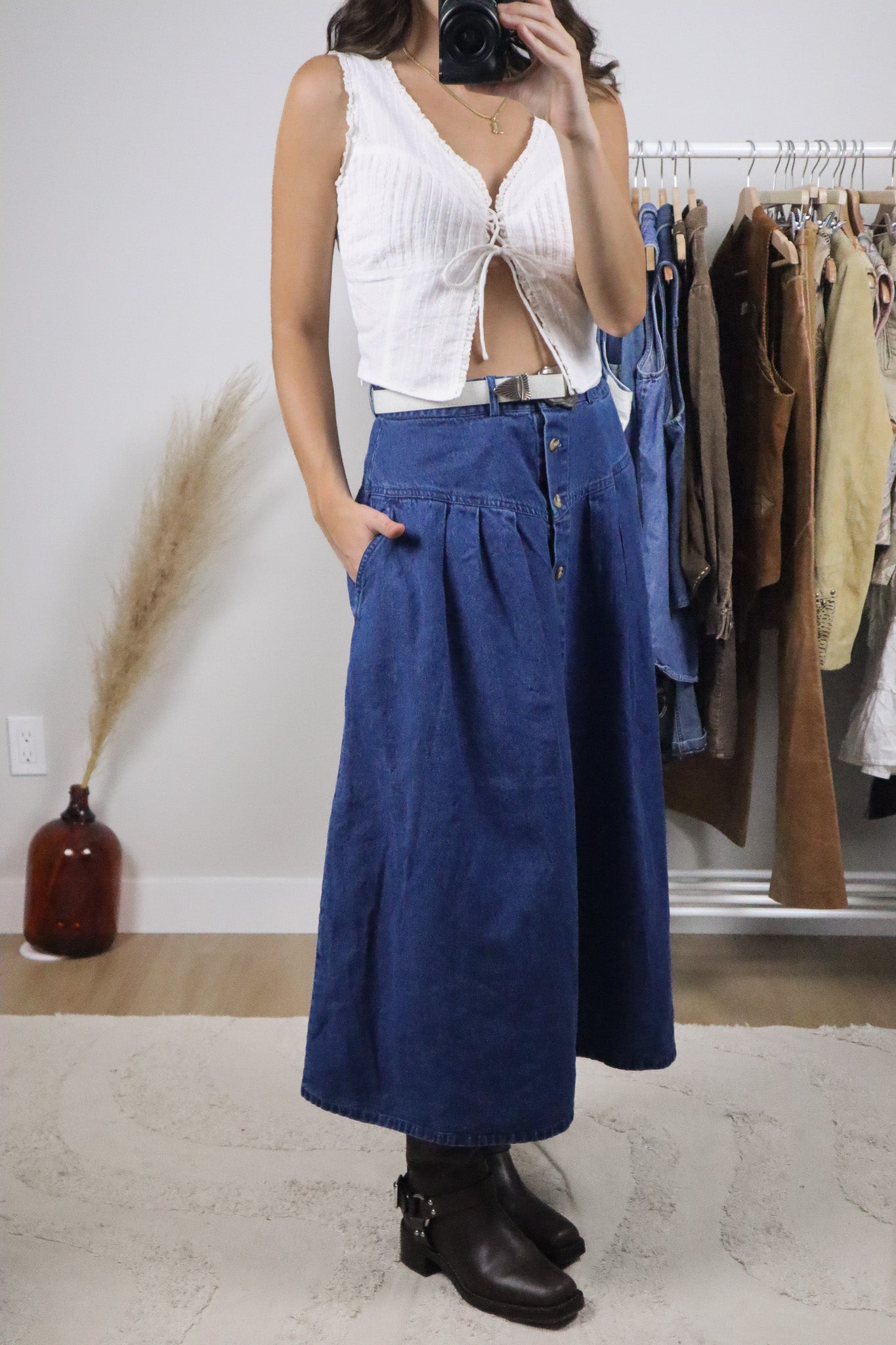 Vintage x Denim Button Maxi Skirt (L)