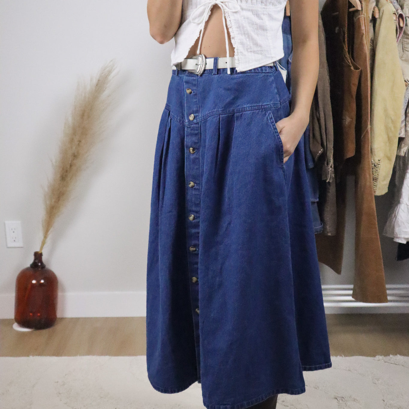 Vintage x Denim Button Maxi Skirt (L)