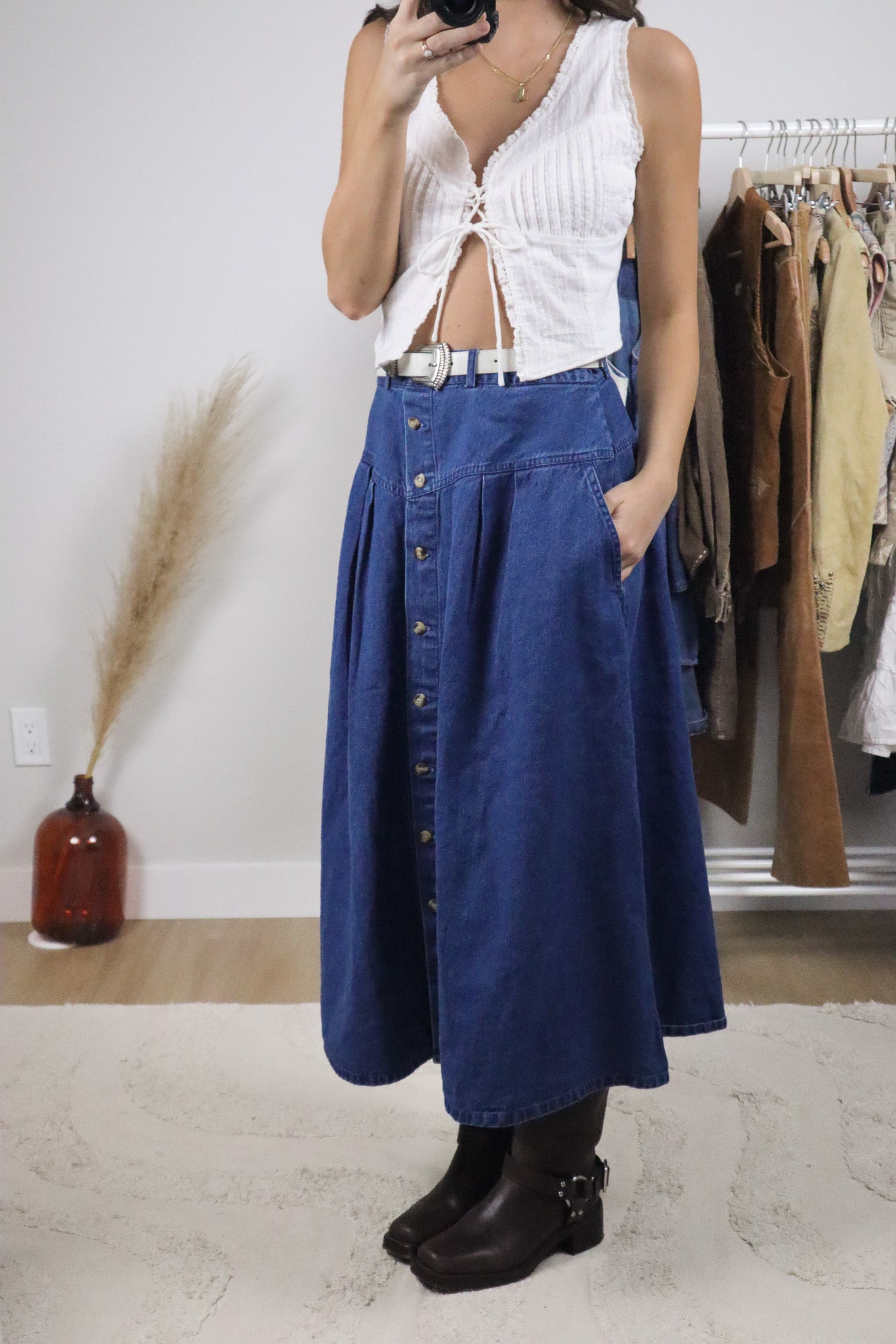 Vintage x Denim Button Maxi Skirt (L)