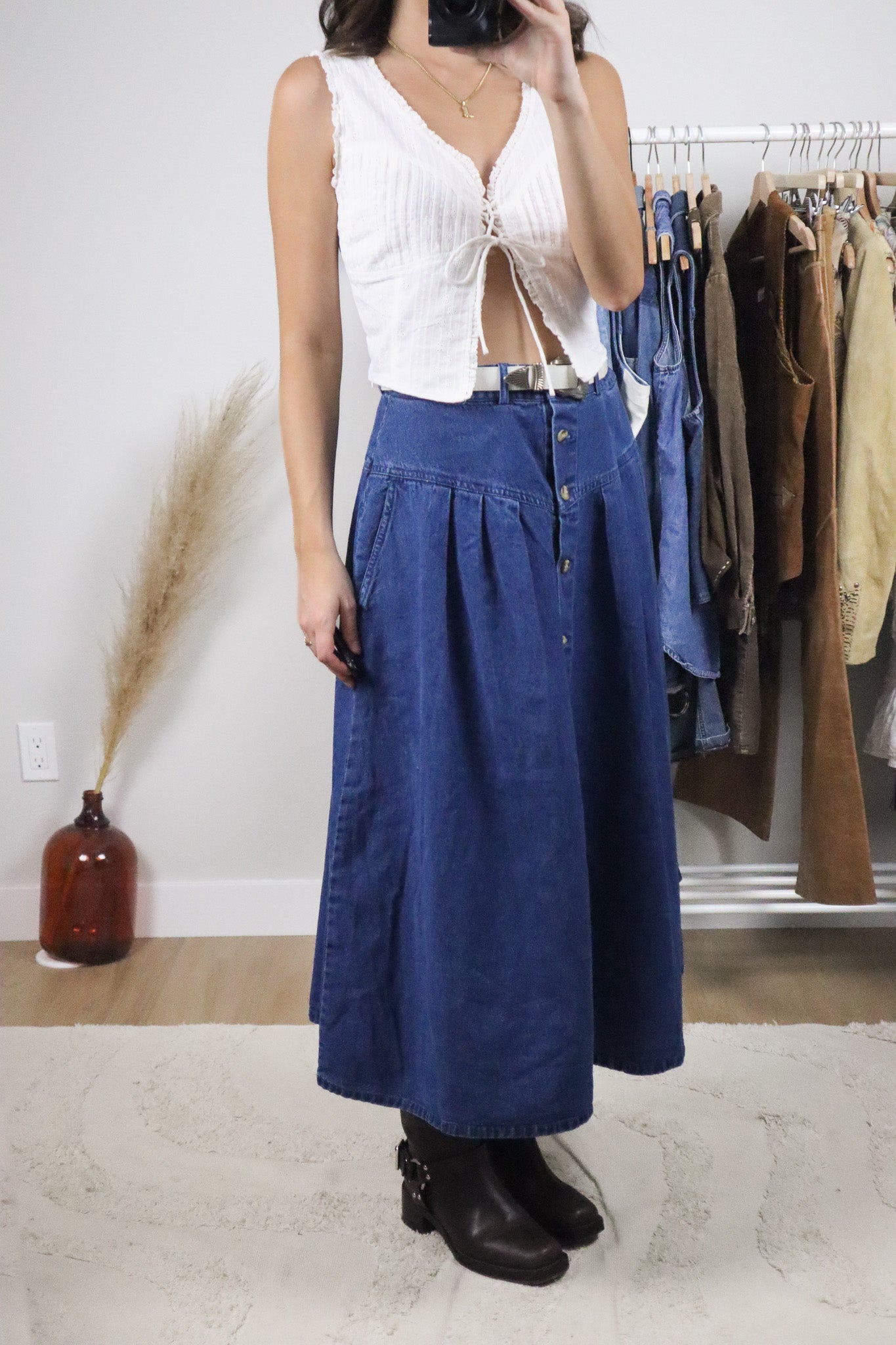 Vintage x Denim Button Maxi Skirt (L)