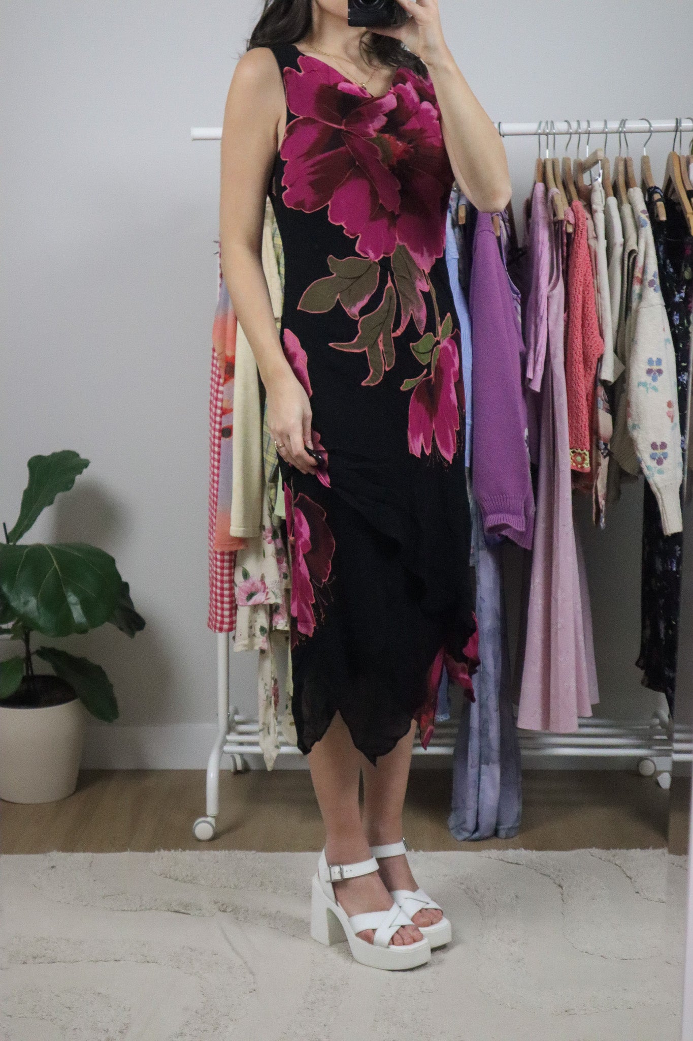 Vintage x Flower Cowl-Neck Midi Dress (8)