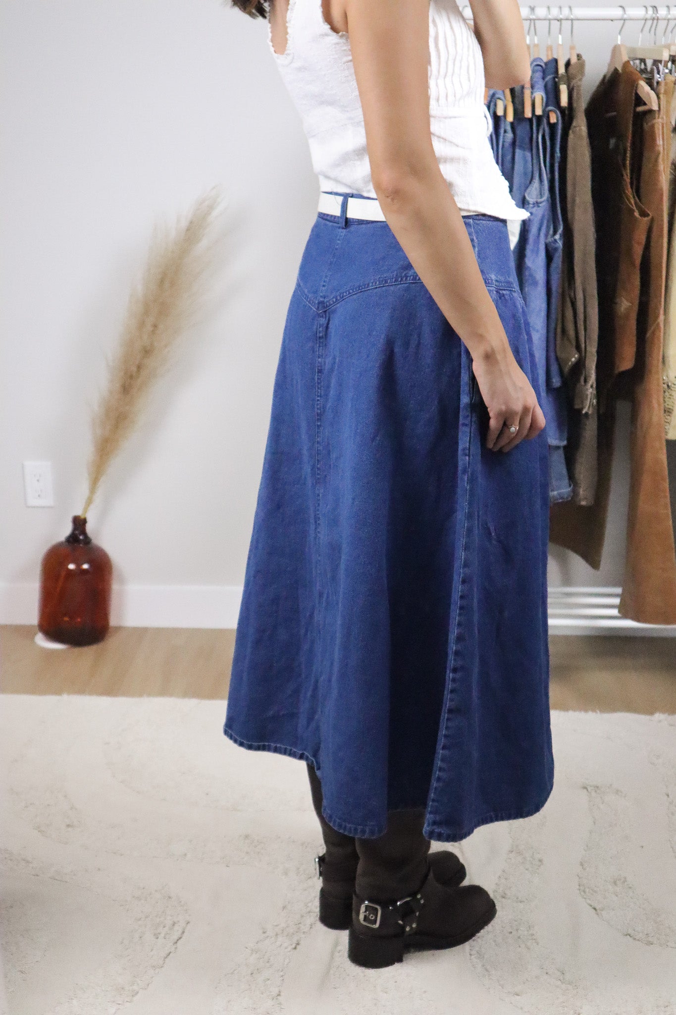 Vintage x Denim Button Maxi Skirt (L)