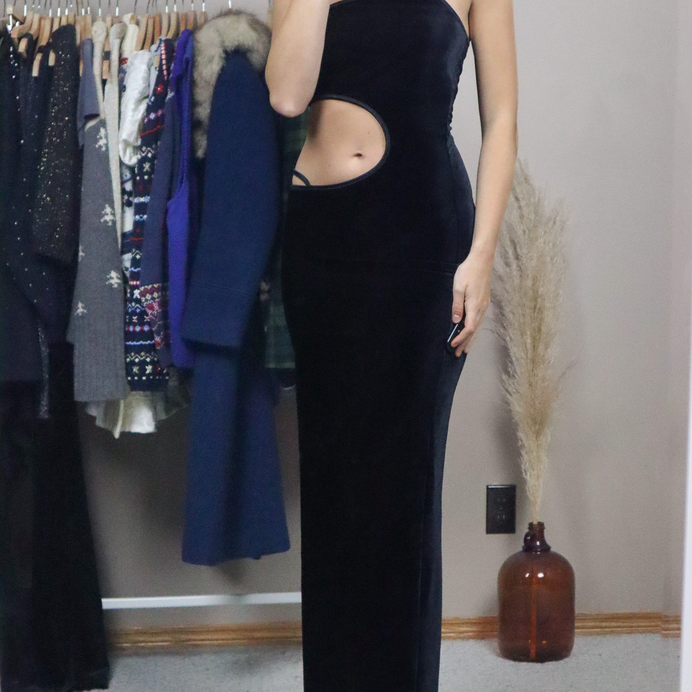 Made in USA x Vintage x Velvet Cut Out Dress (S)