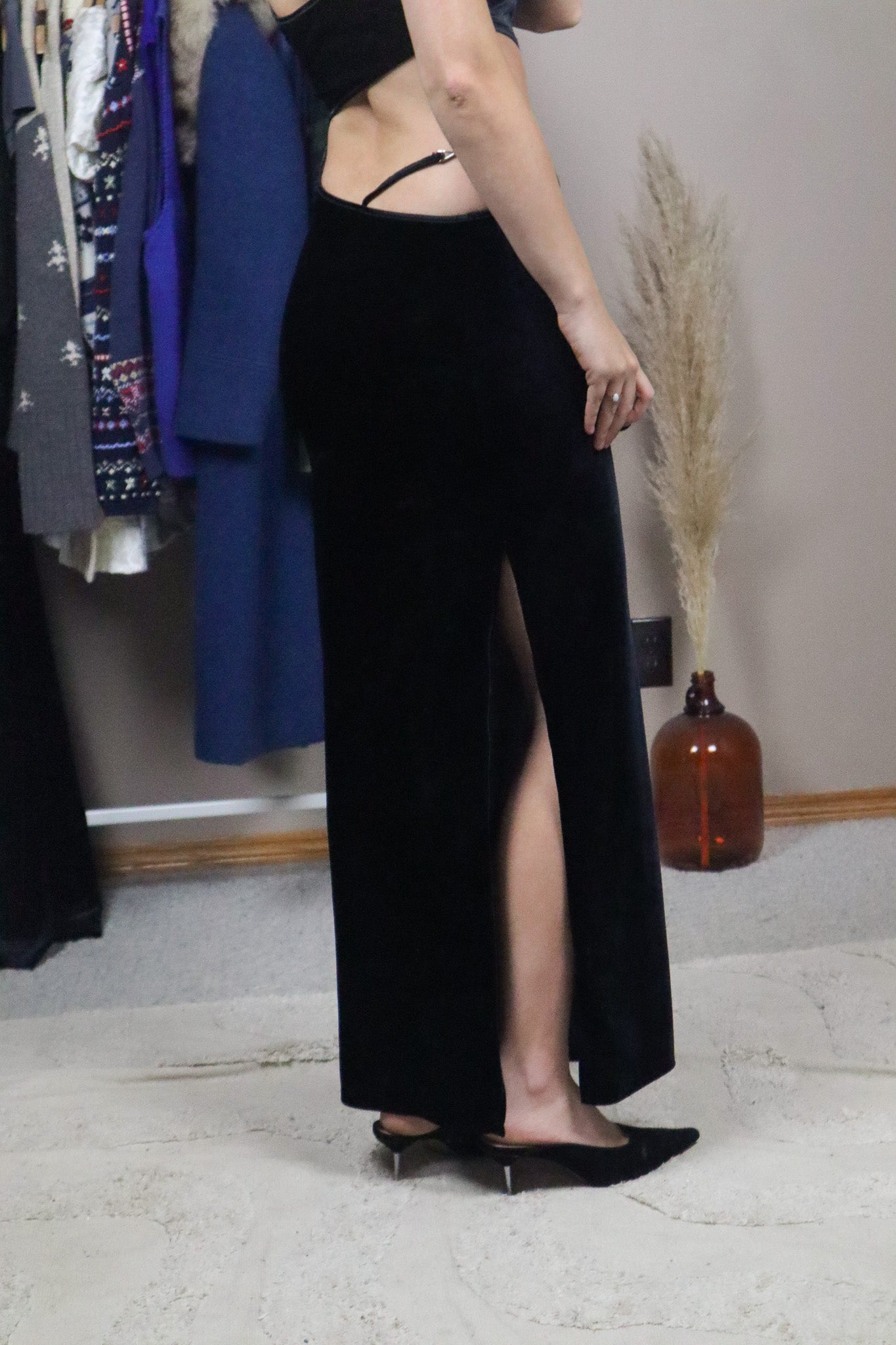 Made in USA x Vintage x Velvet Cut Out Dress (S)