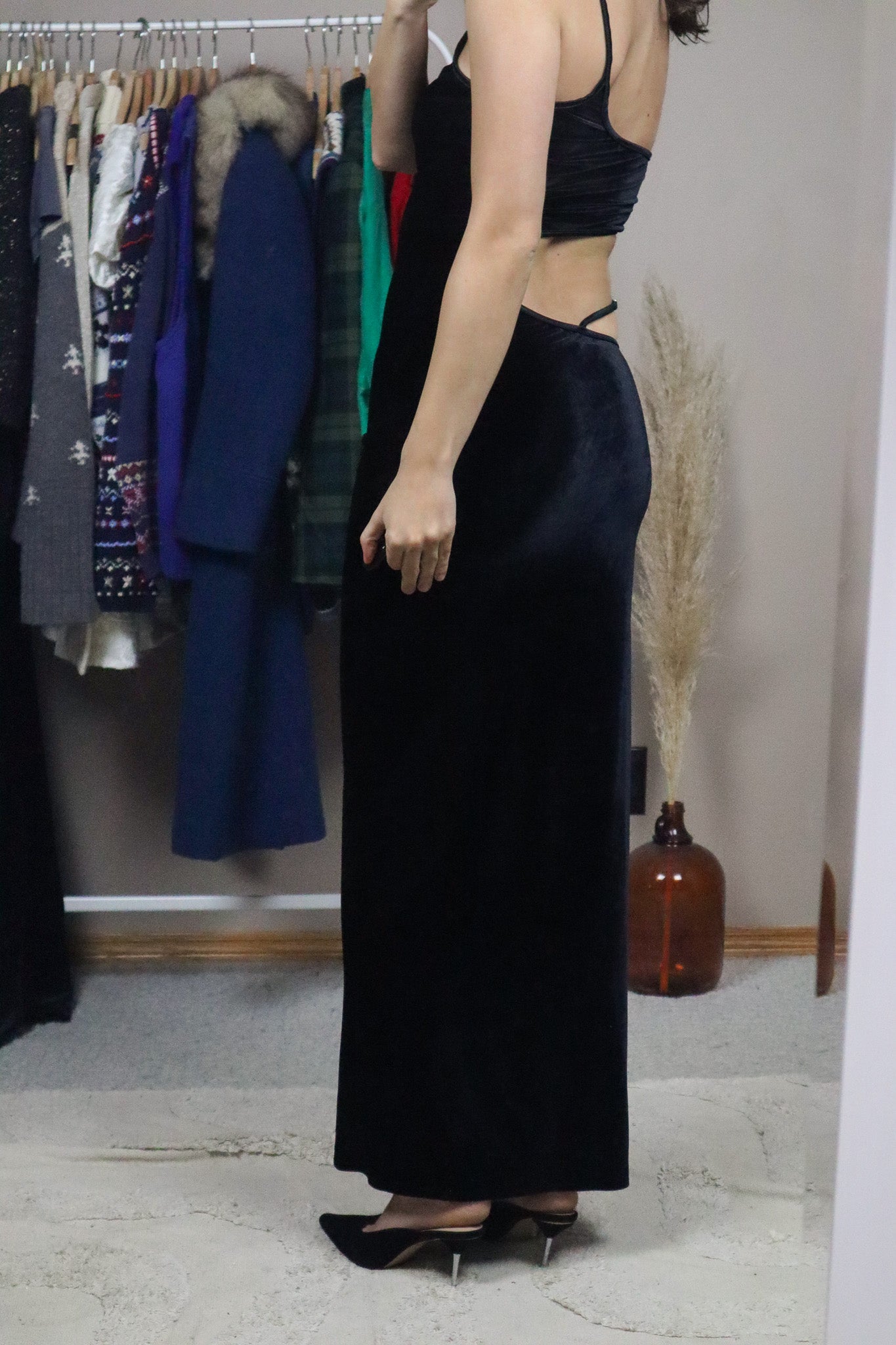 Made in USA x Vintage x Velvet Cut Out Dress (S)