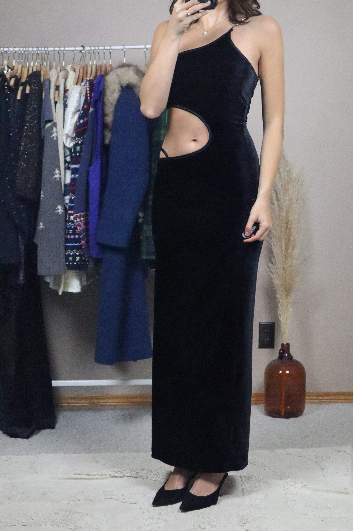 Made in USA x Vintage x Velvet Cut Out Dress (S)