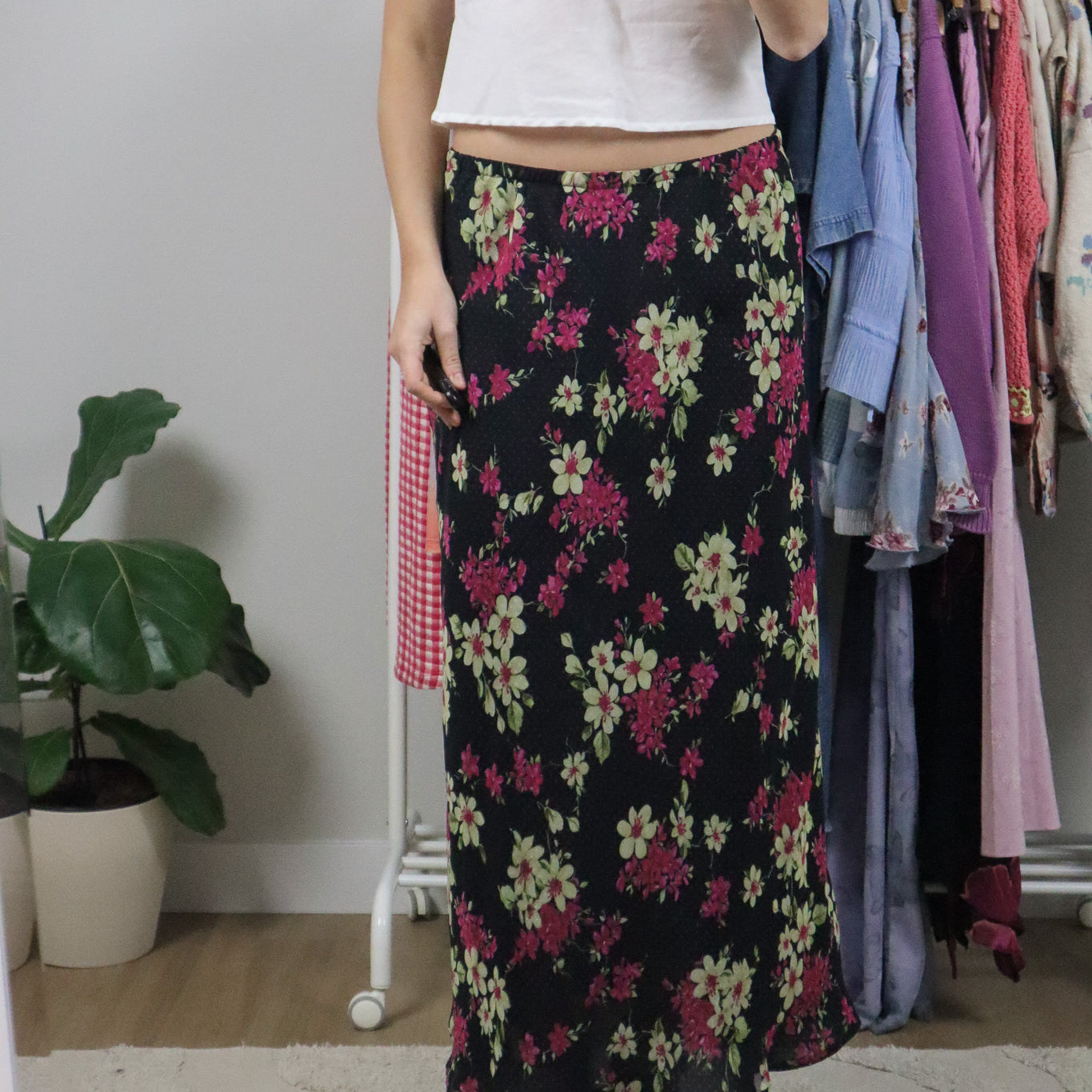 Vintage x Reversible Polka Dot/Floral Maxi Skirt (L)