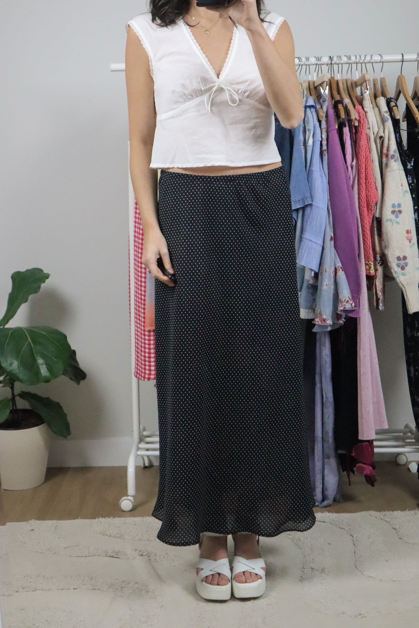 Vintage x Reversible Polka Dot/Floral Maxi Skirt (L)